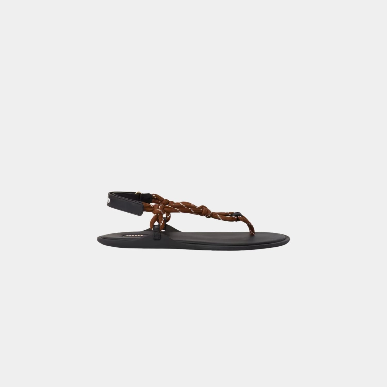 Miu Miu Riviere Cord and Leather Sandals, Tobacco, Side