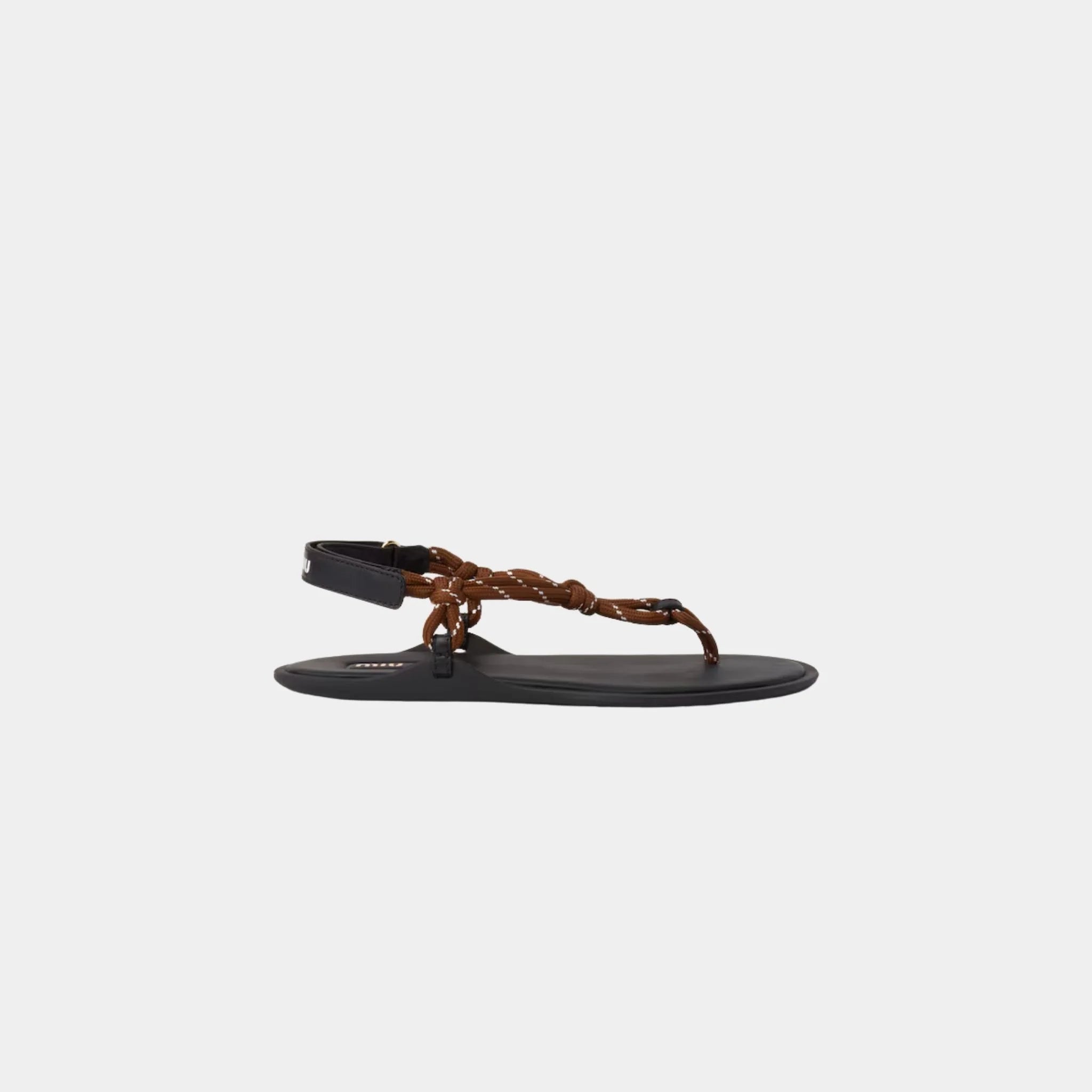Miu Miu Riviere Cord and Leather Sandals, Tobacco, Side