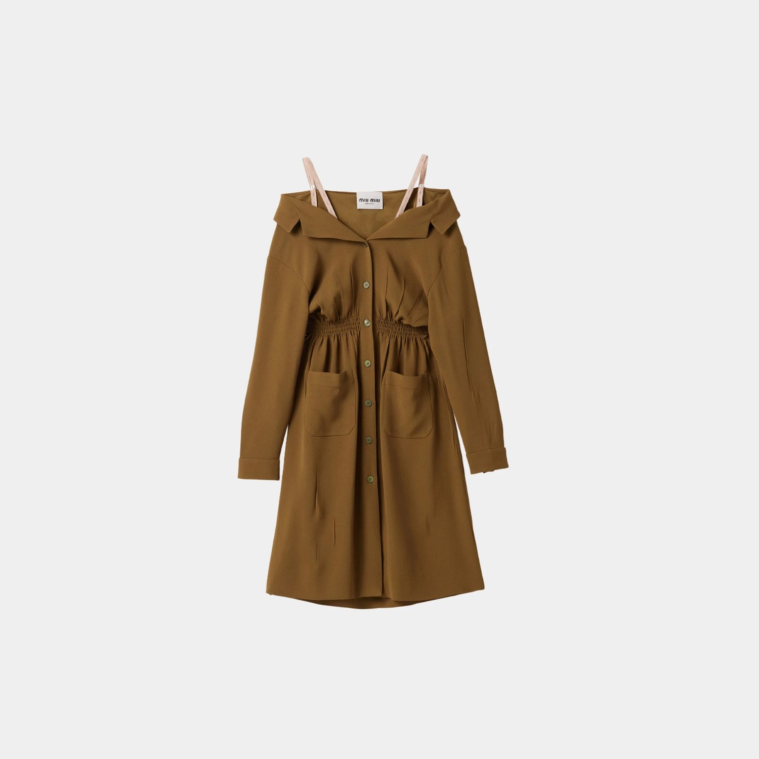 Miu Miu Sablé Dress, Camouflage Green, Front