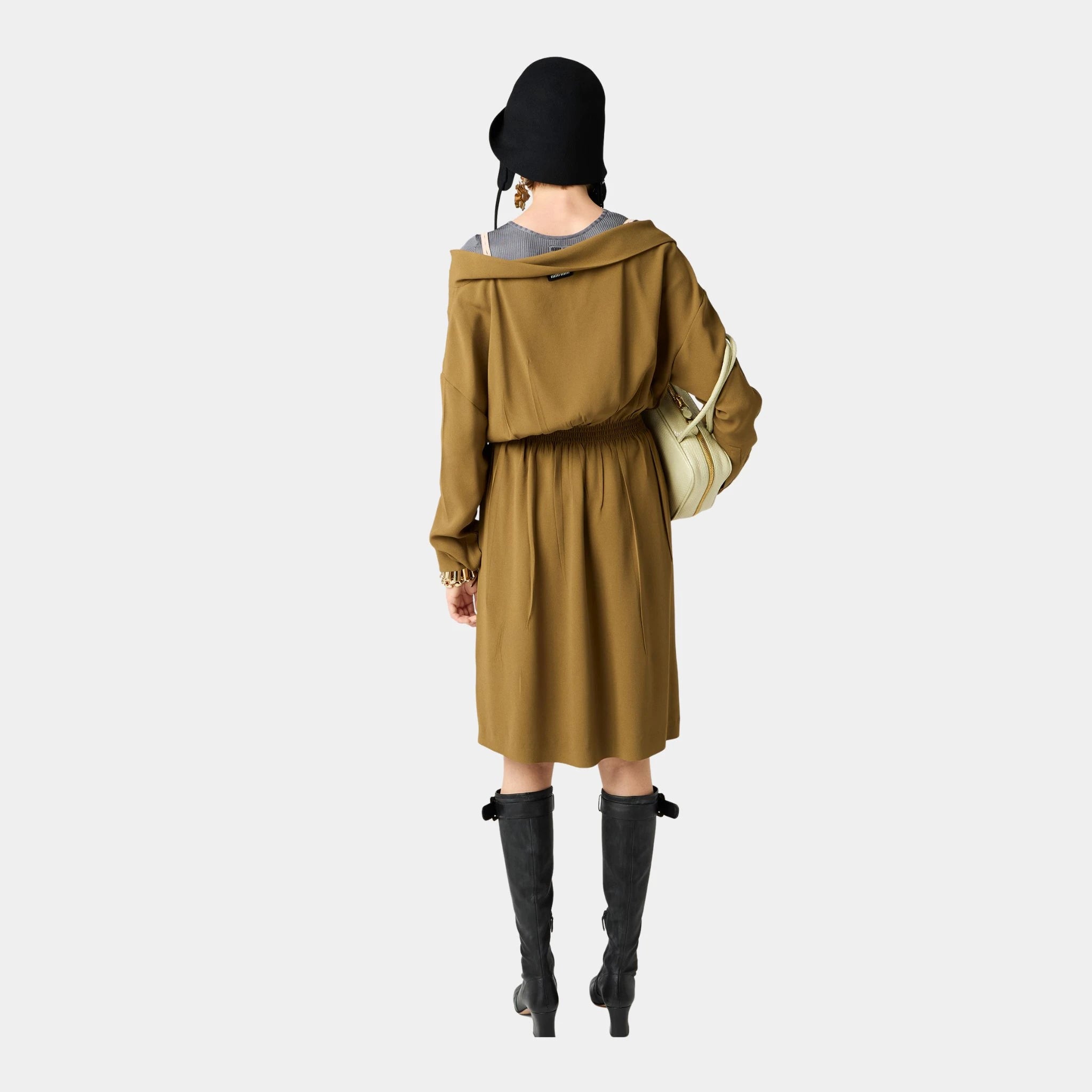 Miu Miu Sablé Dress, Camouflage Green, Model, Back