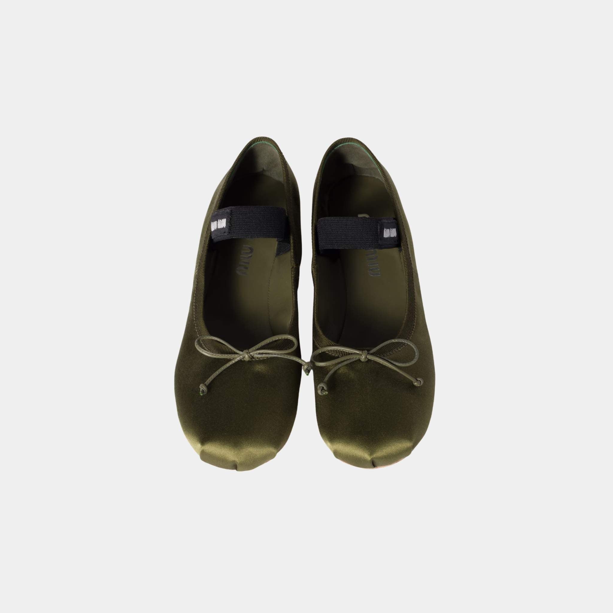 Miu Miu Satin Ballerinas Olive Green, Front, Top