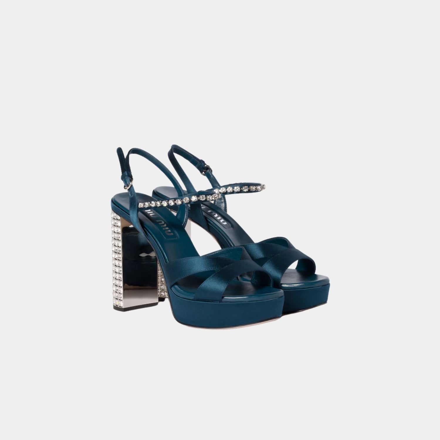 Miu Miu Satin Nappa Leather Platform Sandals, Ocean Blue, Front