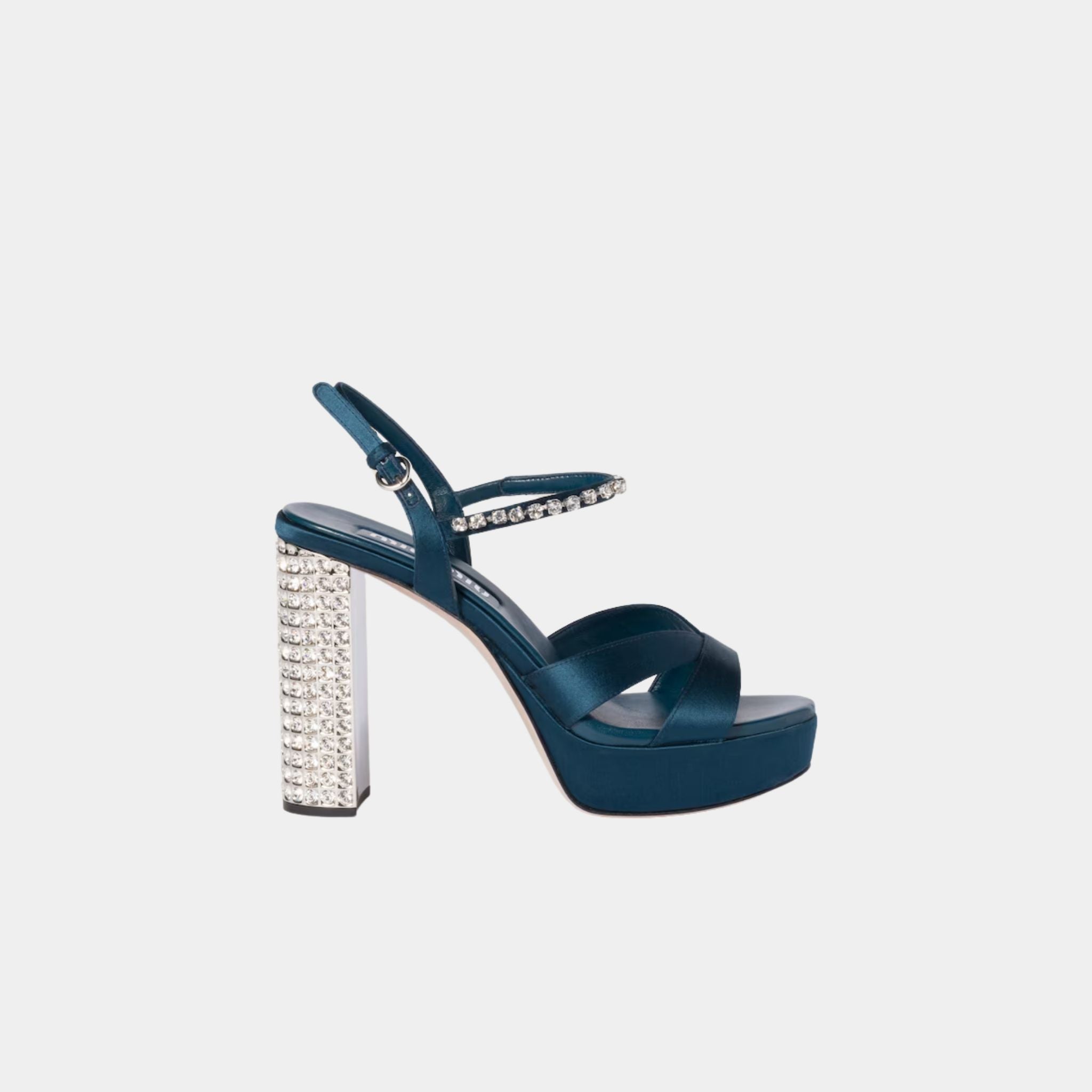 Miu Miu Satin Nappa Leather Platform Sandals, Ocean Blue, Side