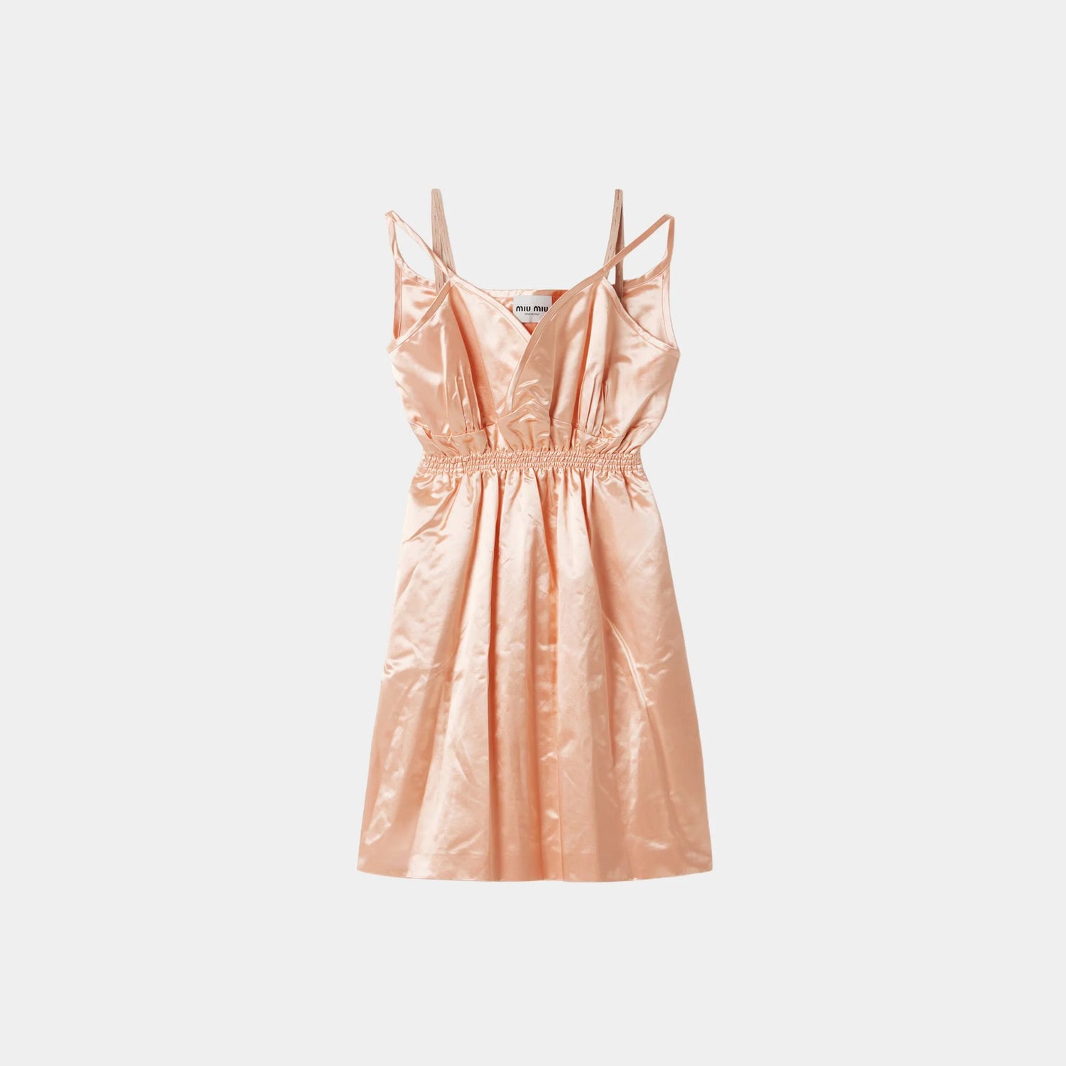 Miu Miu Satin Sleeveless Flared Dress, Peach, Front