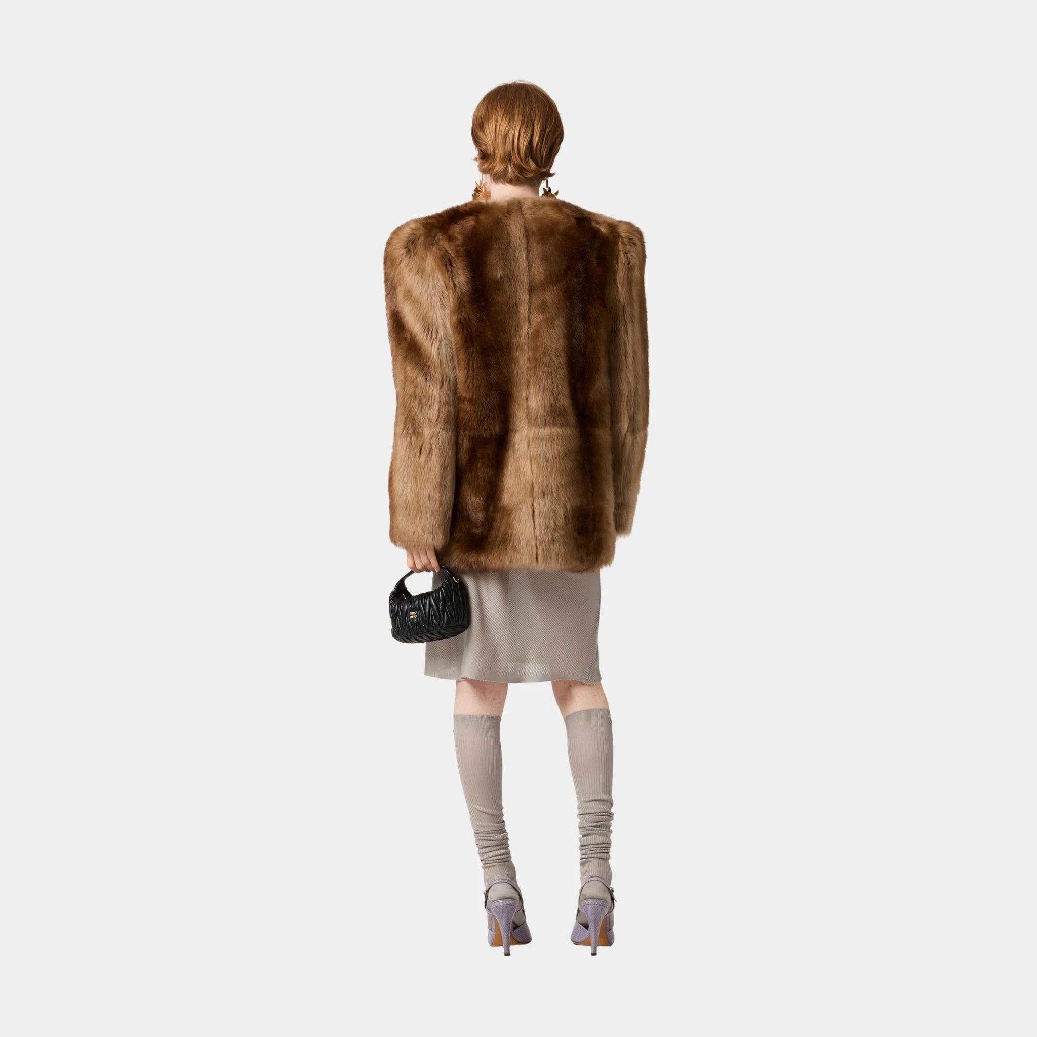 Miu Miu Shearling Fur Jacket, Tobacco, Model, Back
