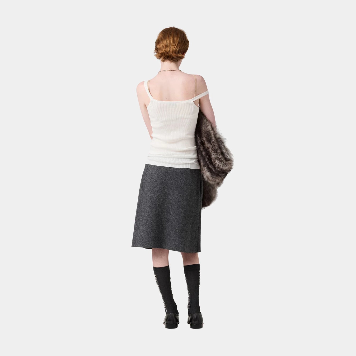 Miu Miu Shetland Wool Skirt, Slate Gray, Model, Back