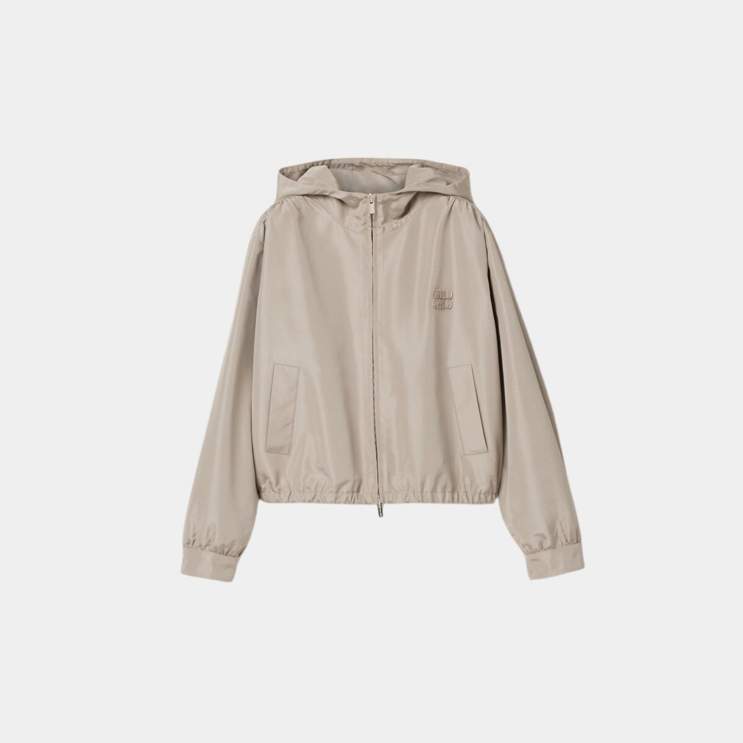 Miu Miu Silk Faille Blouson Jacket With Hood, Front