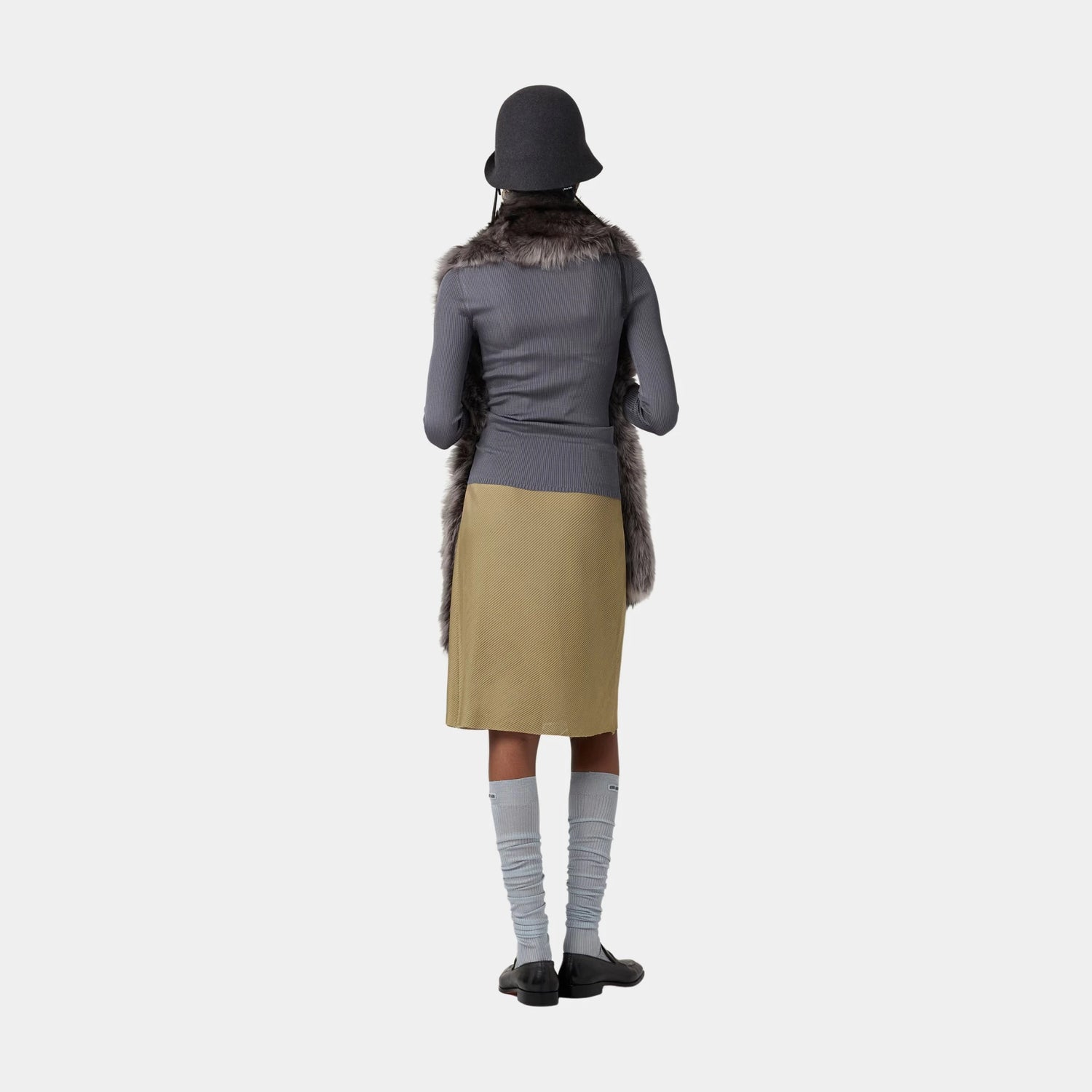 Miu Miu Silk Mid-length Skirts, Olive Green, Model, Back