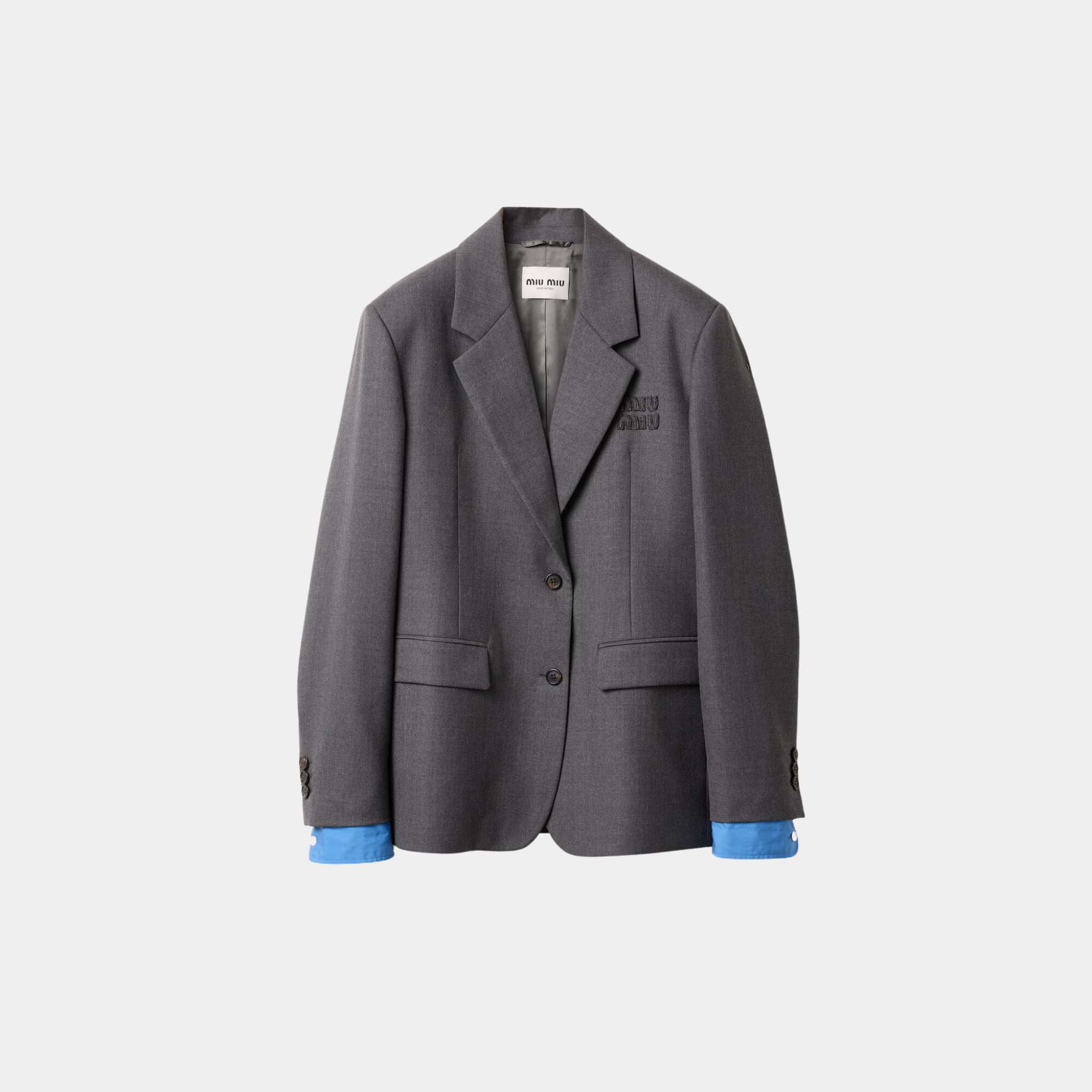 Miu Miu Single Breasted Gabardine Jacket Anthracite Gray, Front