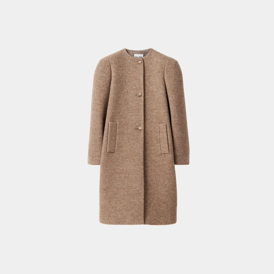 Miu Miu Single-breasted Shetland Wool Straight Fit Coat, Cord, Front
