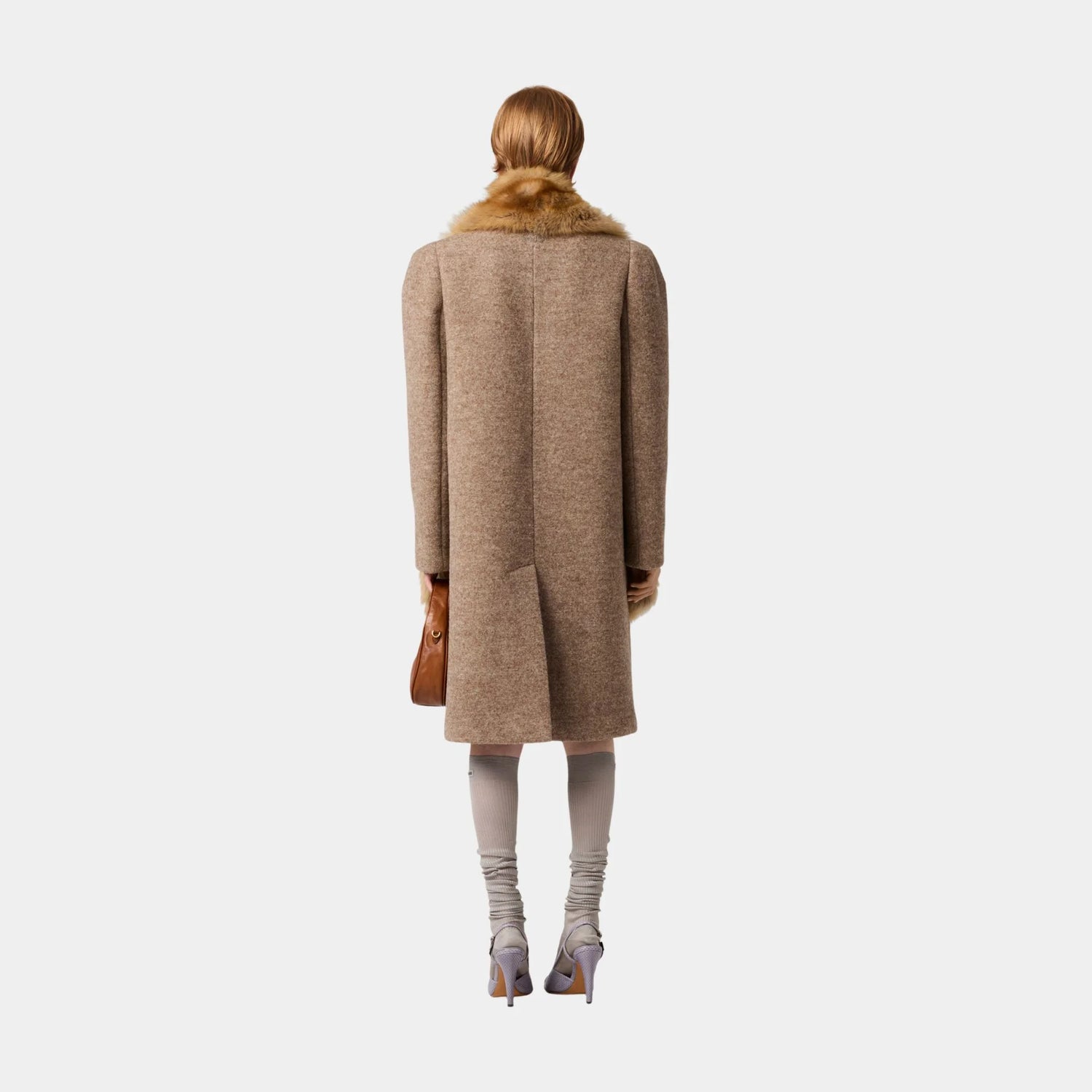 Miu Miu Single-breasted Shetland Wool Straight Fit Coat, Cord, Model, Back