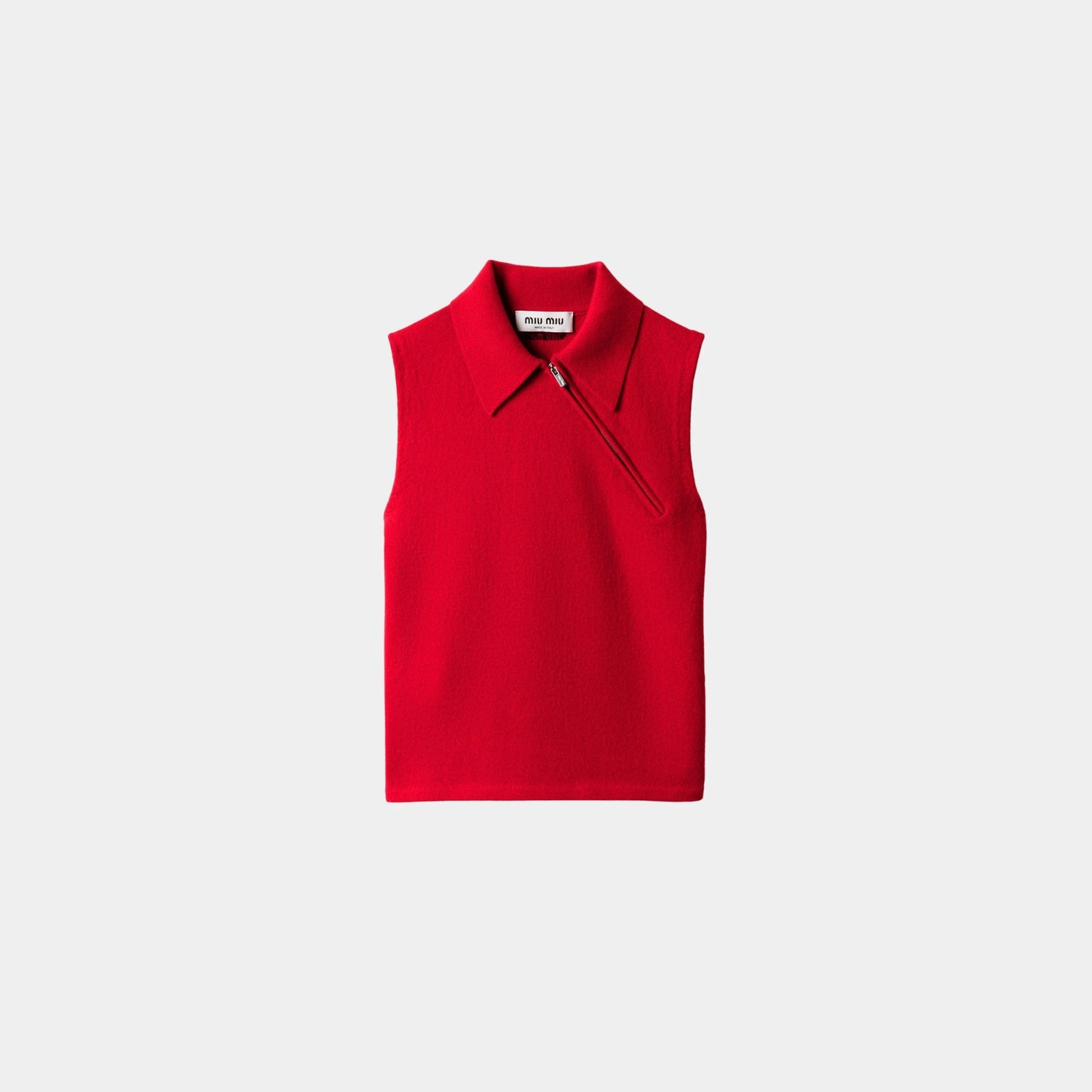 Miu Miu Sleeveless Cashmere Polo Shirt, Red, Front