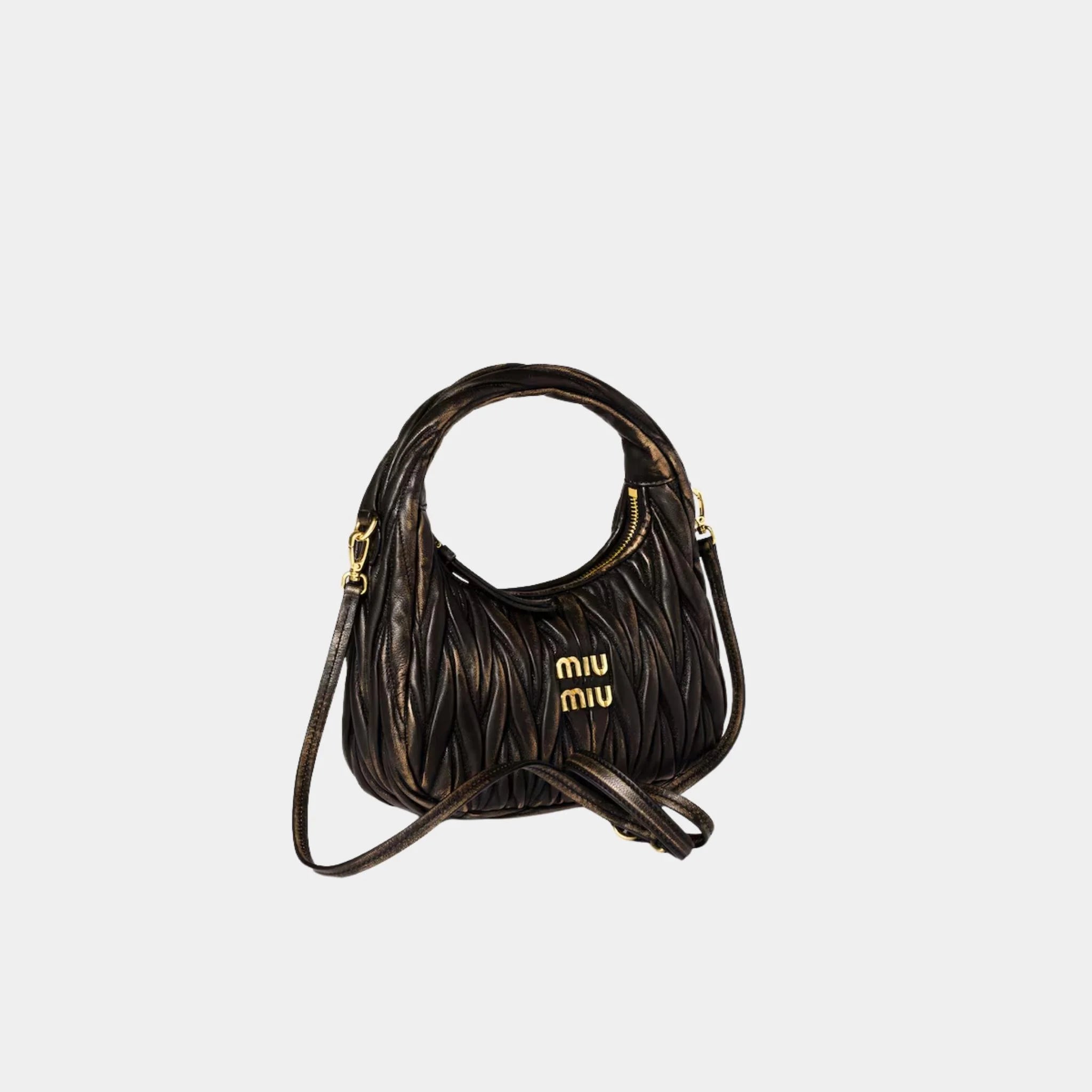 Miu Miu Small Wander Bag in Quilted Nappa Leather, Coffee, Side