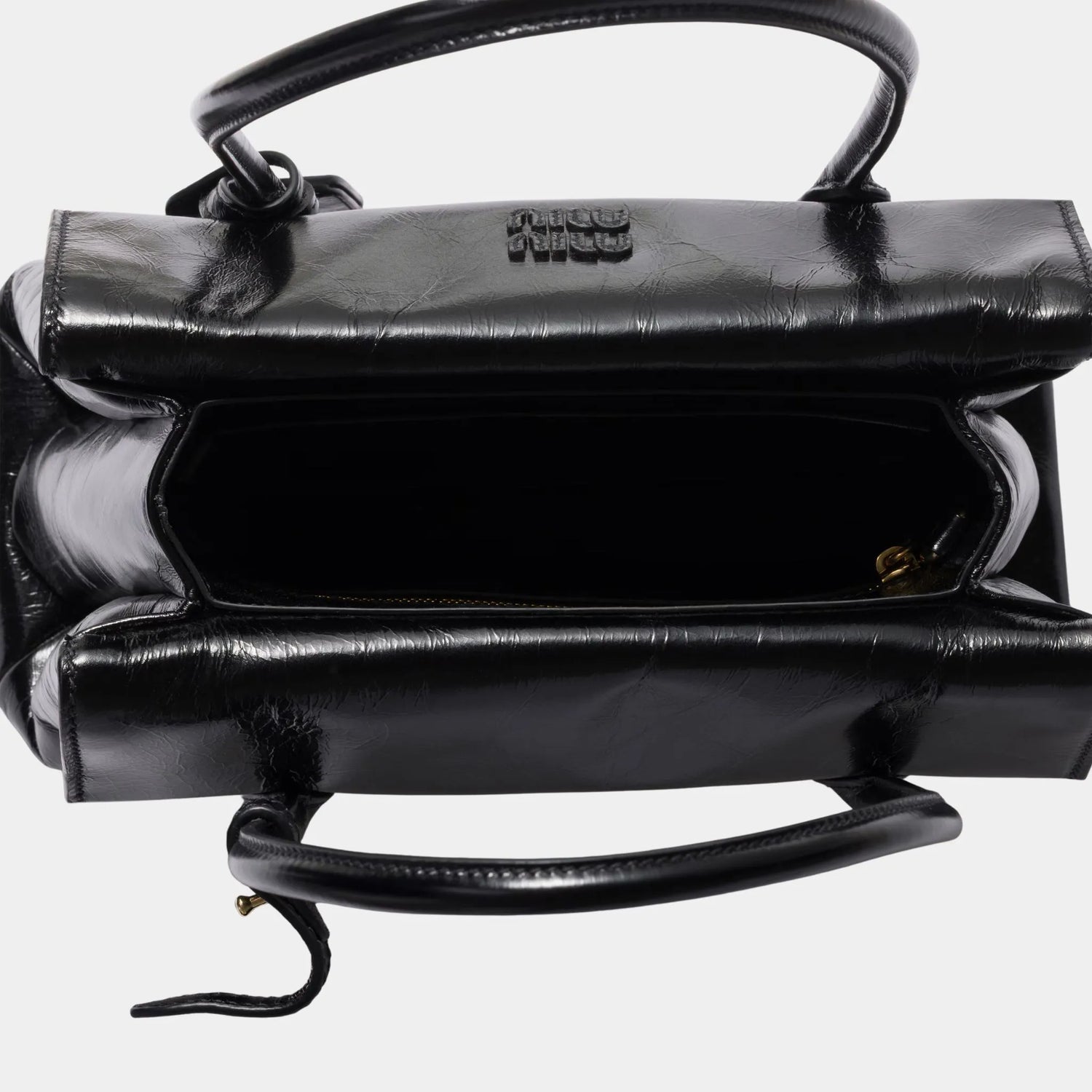 Solitaire Shiny Leather Bag, Black, Top