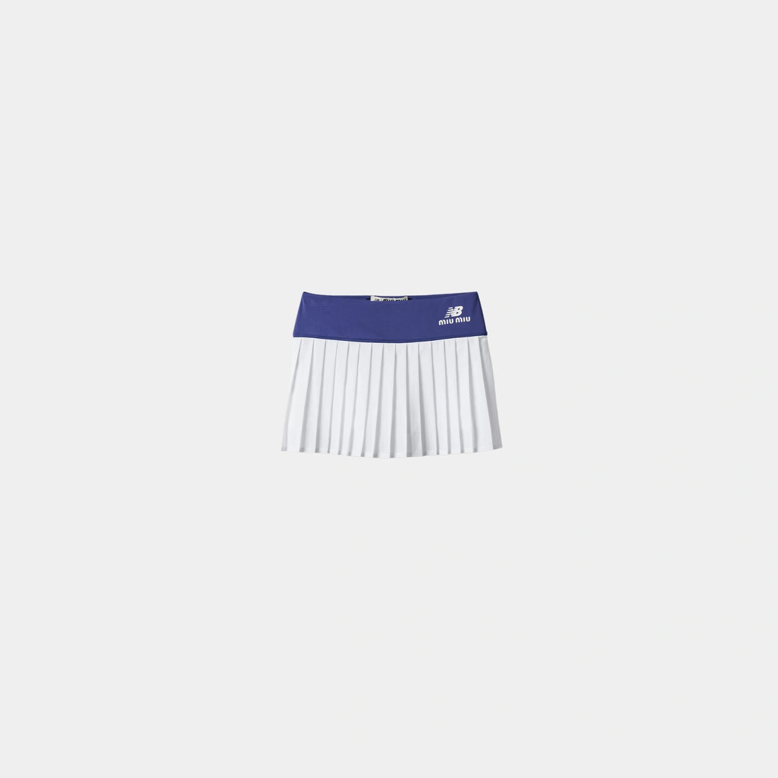 Miu Miu Stretch Technical Jersey Pleated Miniskirt, Royal Blue, White, Front