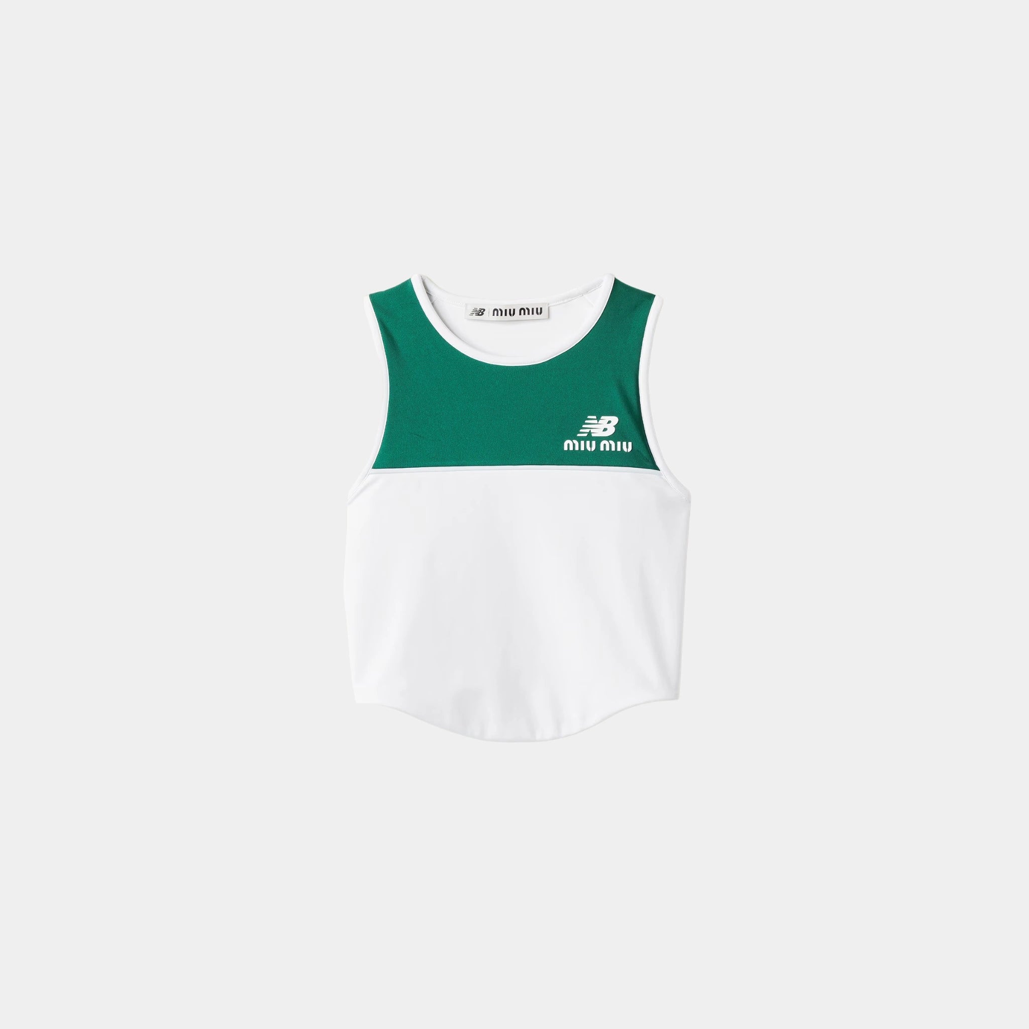 Miu Miu Stretch Technical Jersey Sleeveless Top, Green, White, Front