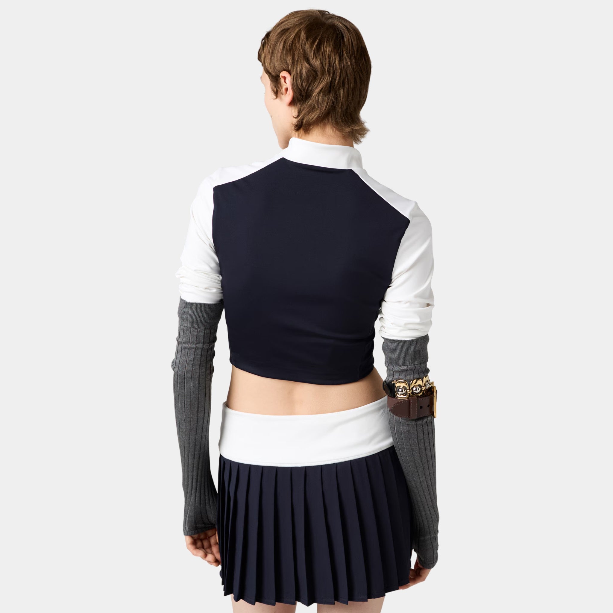 Miu Miu Stretch Technical Jersey Top, White, Baltic Blue, Model, Back