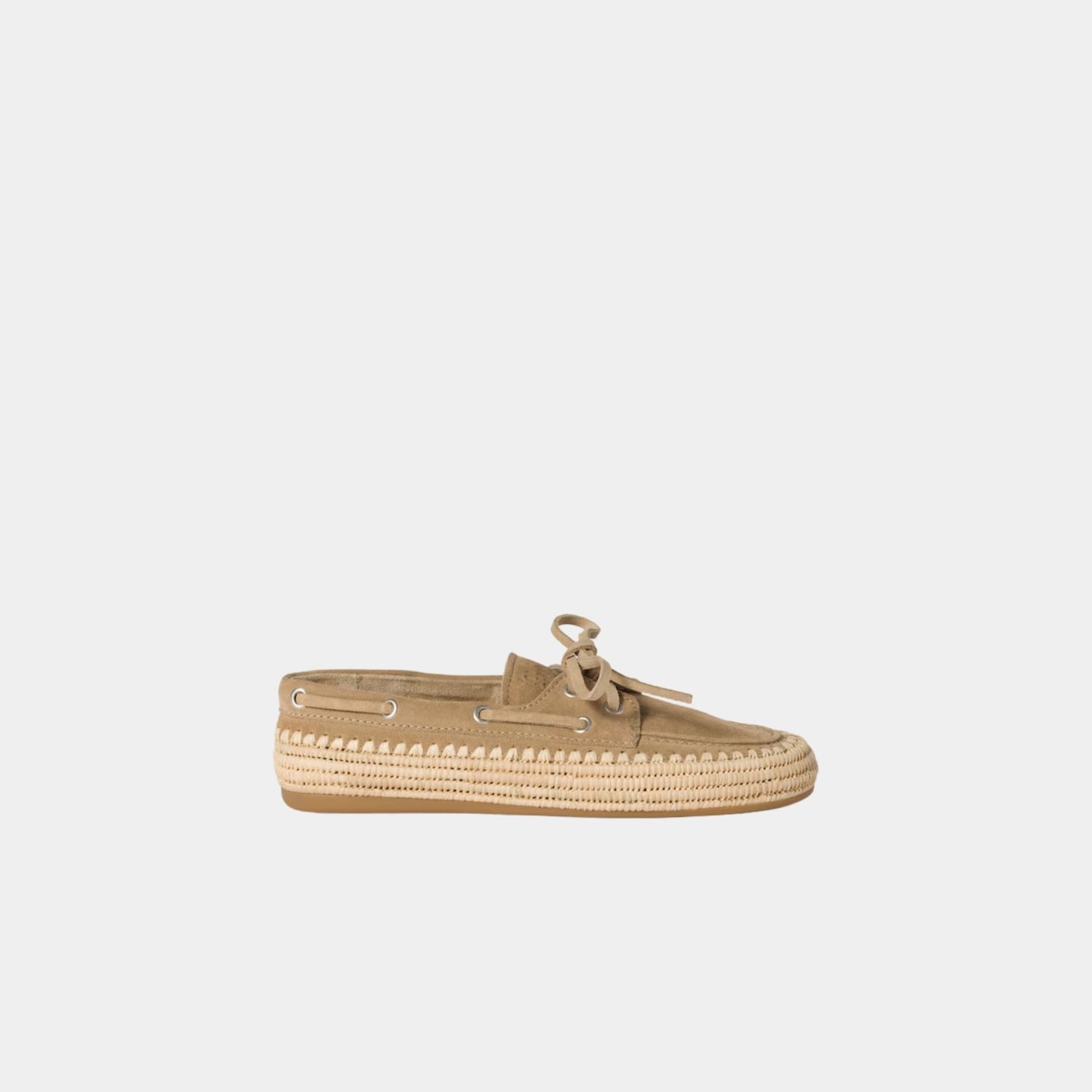 Miu Miu Suede and Raffia Boat Shoes, Ecru, Side