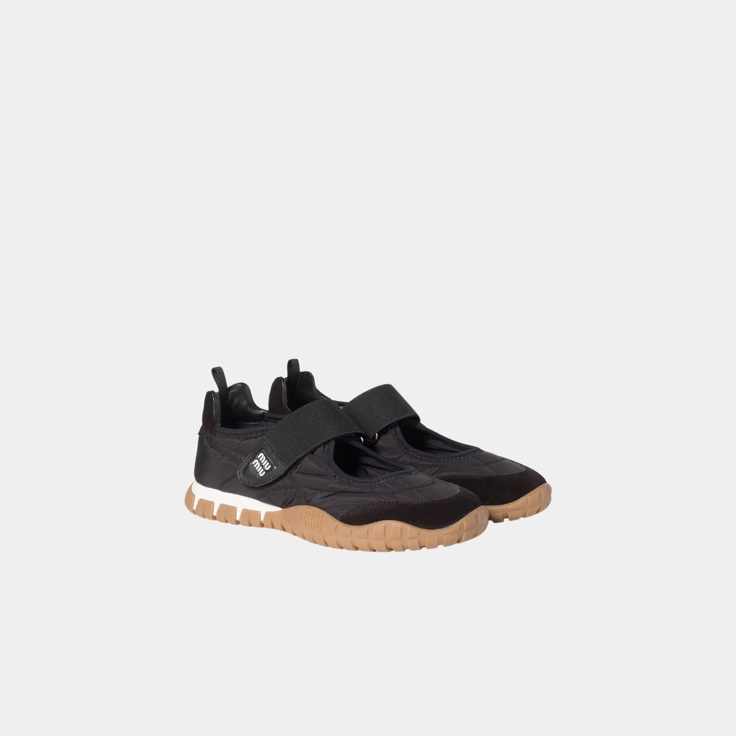 Miu Miu Tyre Technical Fabric And Suede Ballerinas, Black, Side, Front