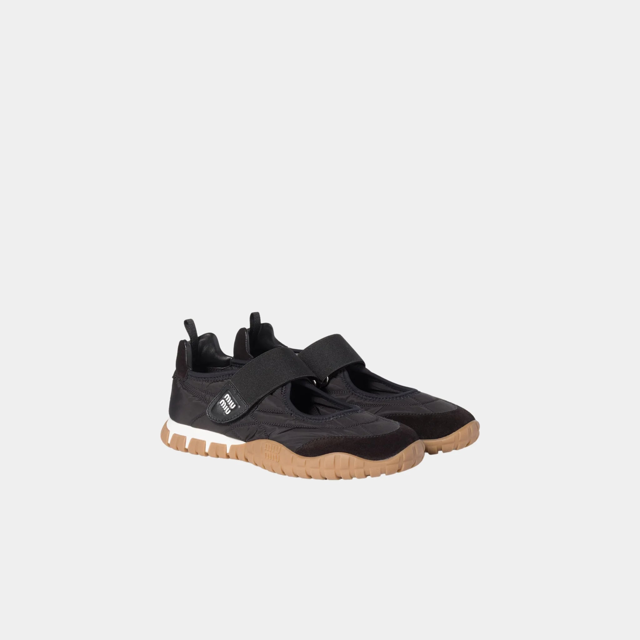 Miu Miu Tyre Technical Fabric And Suede Ballerinas, Black, Side, Front