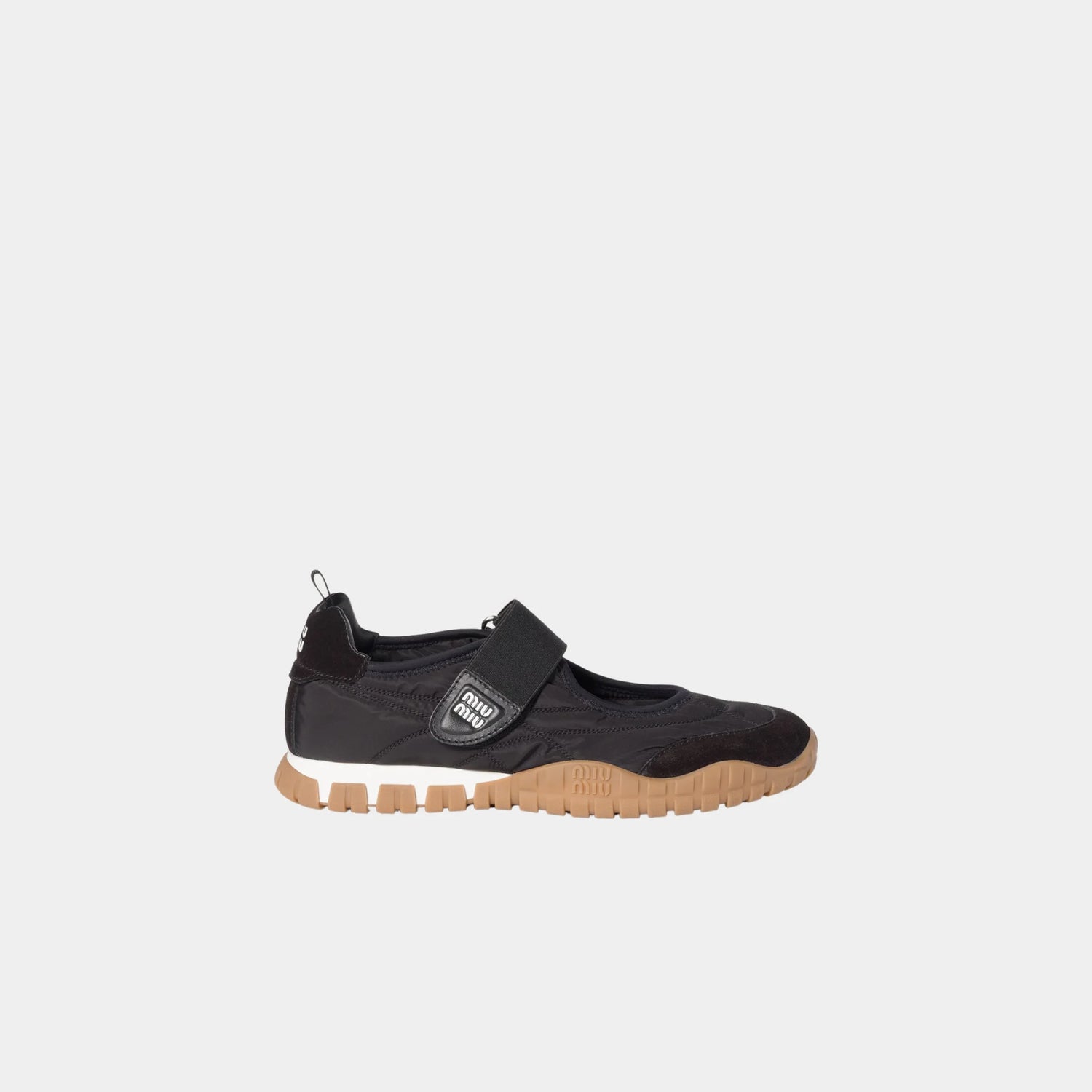 Miu Miu Tyre Technical Fabric And Suede Ballerinas, Black, Side