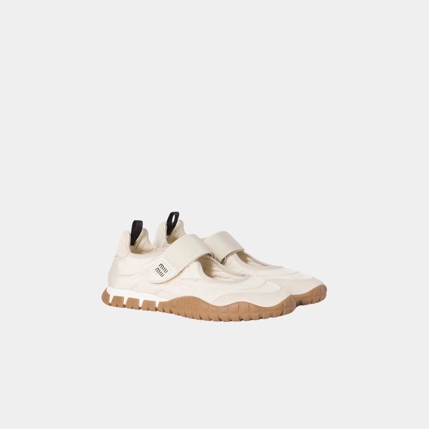 Miu Miu Tyre Technical Fabric And Suede Ballerinas, Ivory, Side, Front