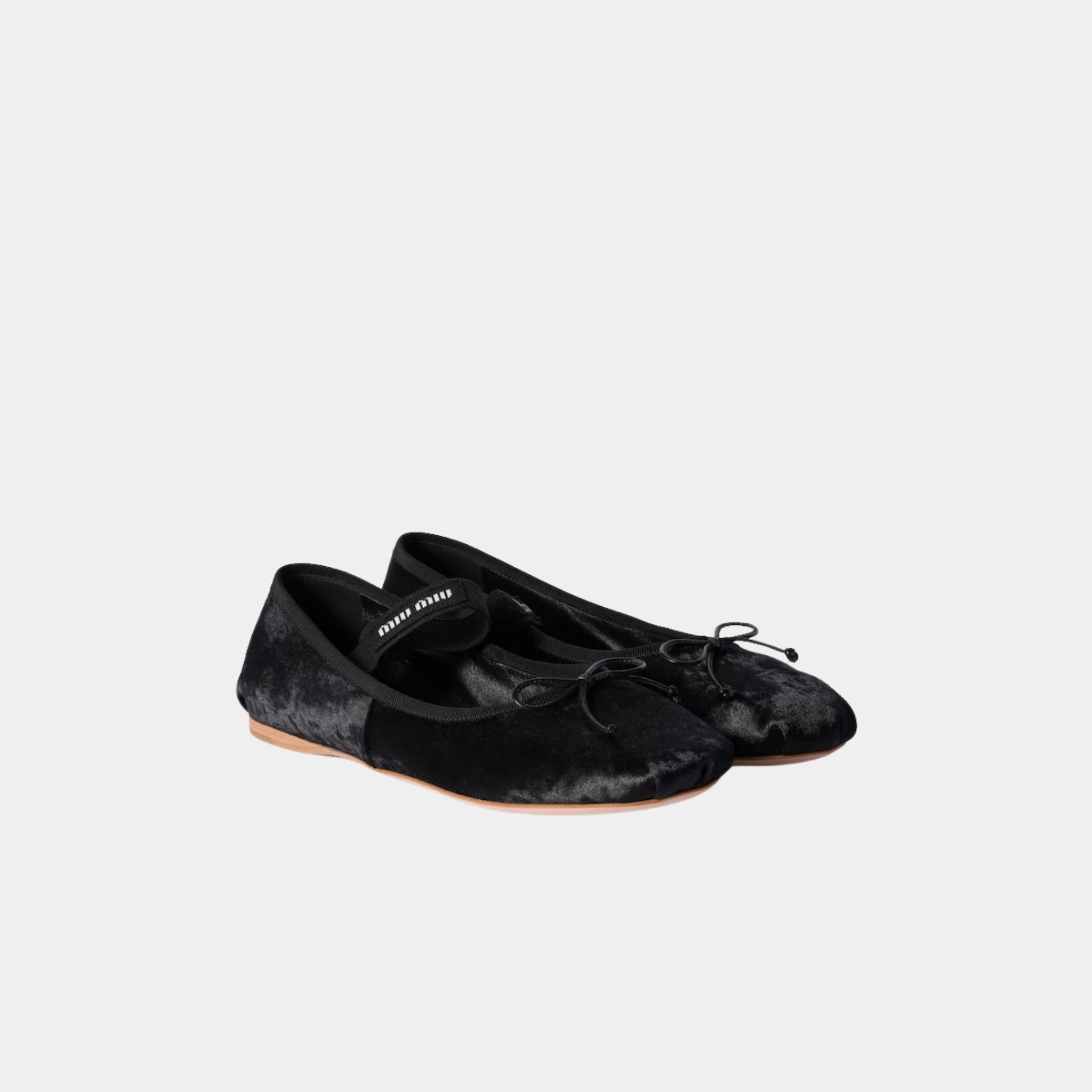 Miu Miu Velvet Ballerinas, Black, Front