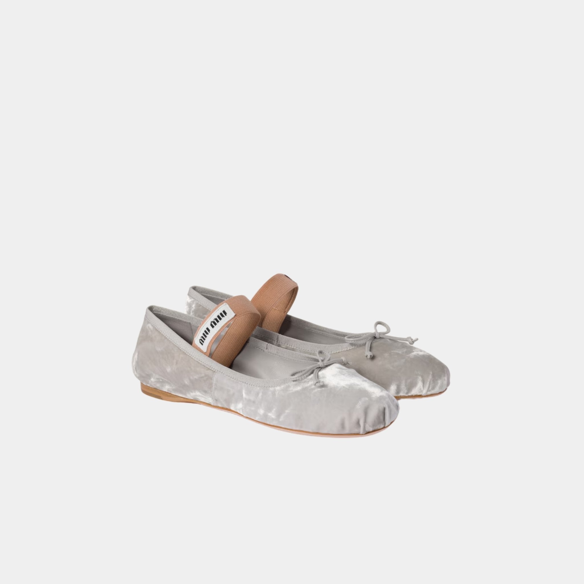 Miu Miu Velvet Ballerinas, Granite Gray, Front