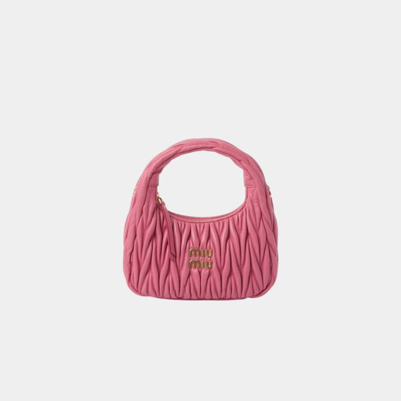 Miu Miu Wander Matelassé Nappa Leather Hobo Bag, BegoniaPink, FrontView