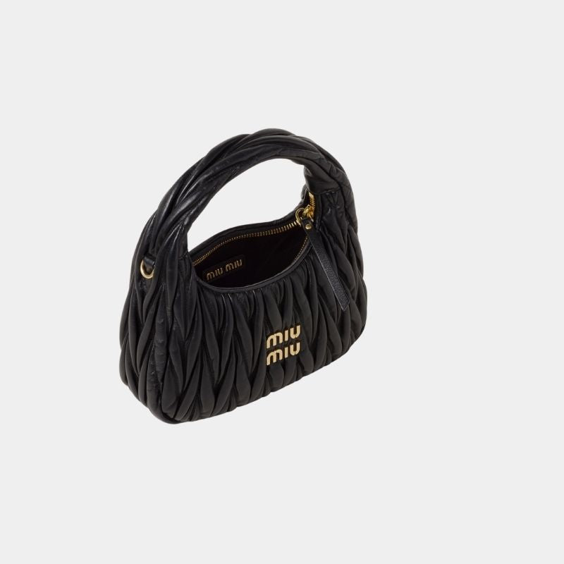 Miu Miu Wander Matelassé Nappa Leather Hobo Bag, Black, InsideView