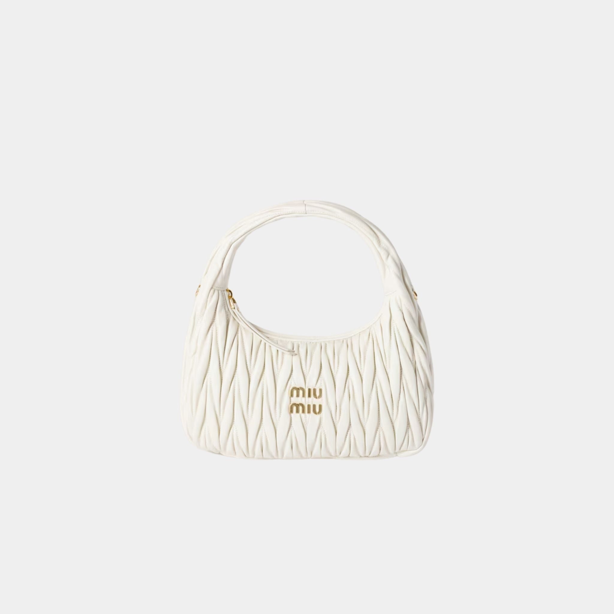 Miu Miu Wander Matelassé Nappa Leather Hobo Bag, Front