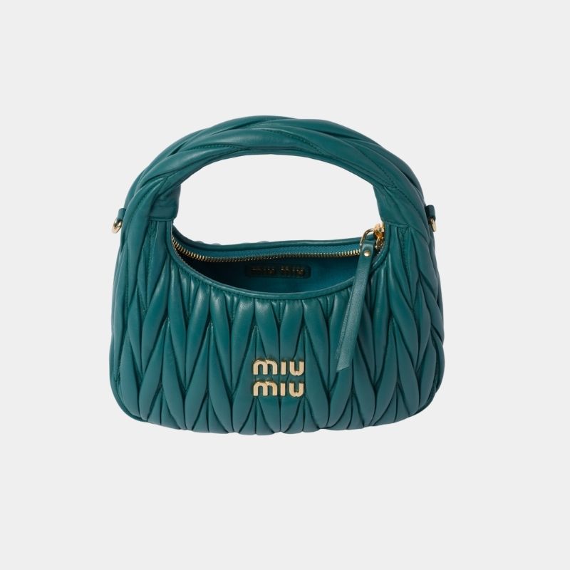 Miu Miu Wander Matelassé Nappa Leather Hobo Bag, LagoonBlue, InsideView