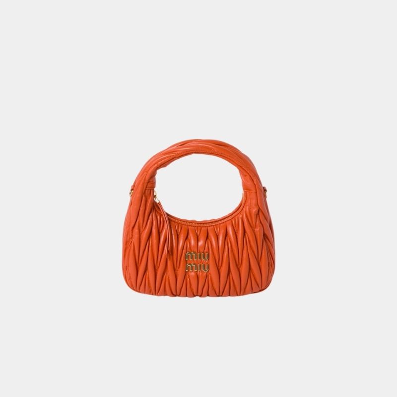 Miu Miu Wander Matelassé Nappa Leather Hobo Bag, Orange, FrontView