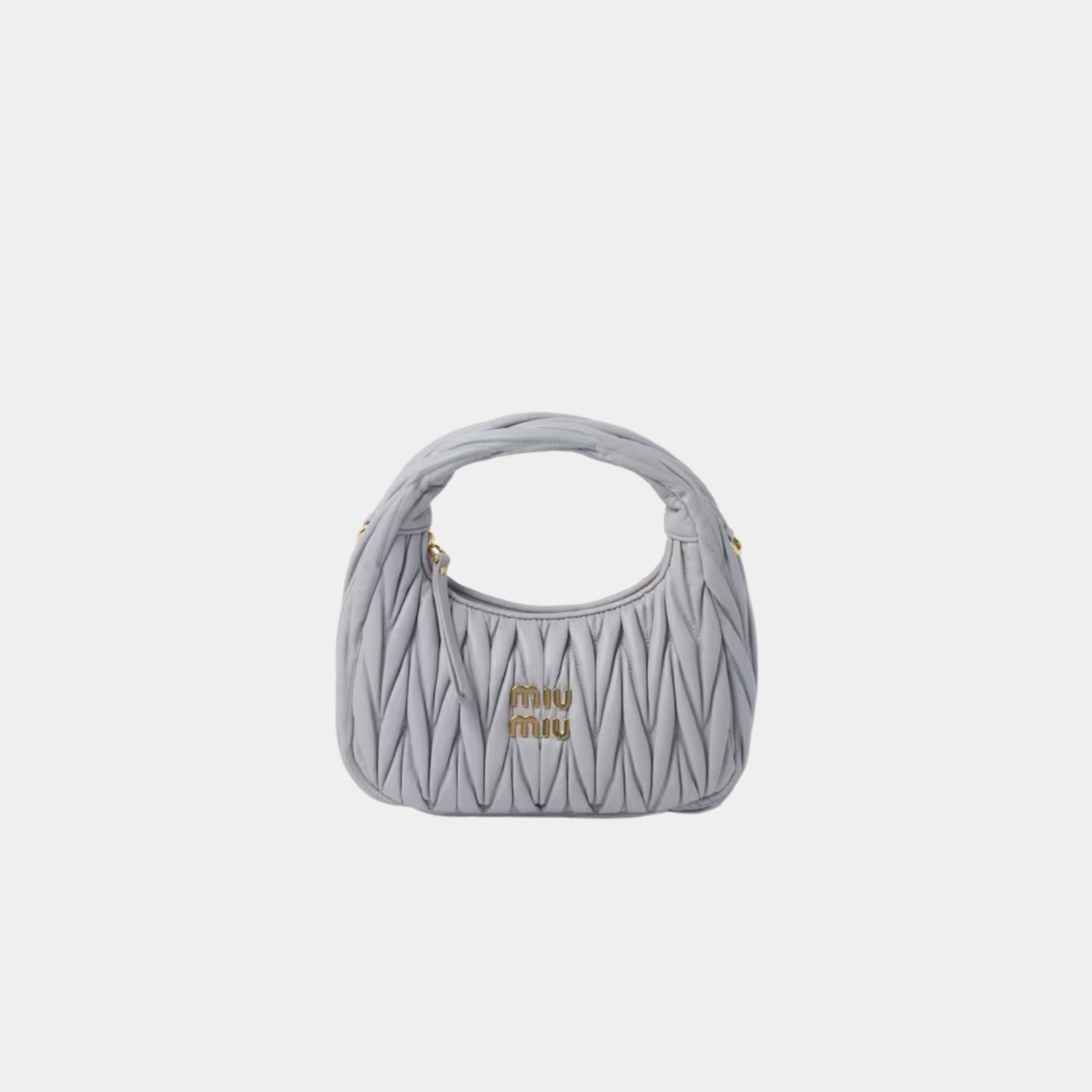 Miu Miu Wander Matelasse Nappa Leather Hobo Bag, Pearl Gray, Front