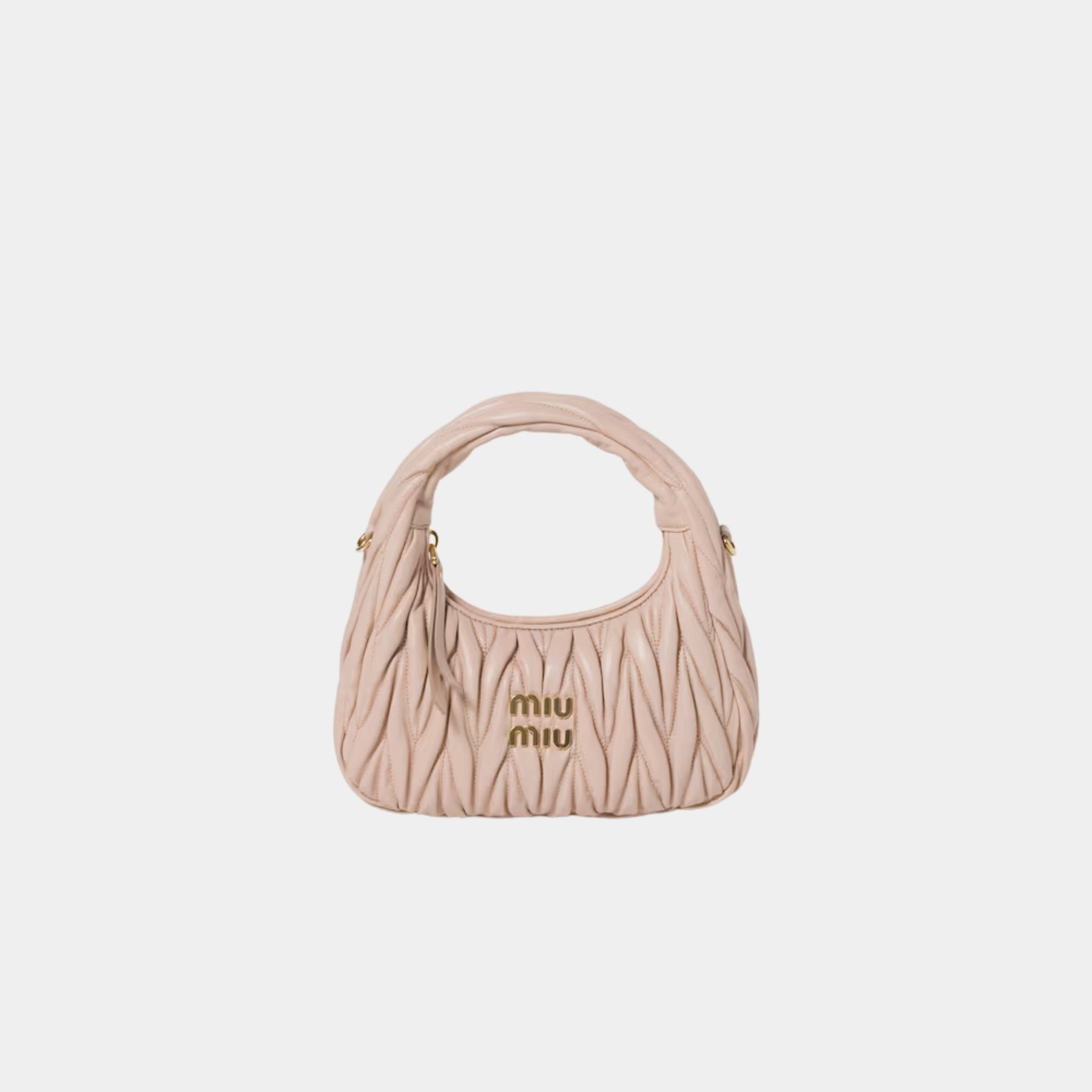 Miu Miu Wander Matelasse Nappa Leather Hobo Bag, Powder Pink, Front