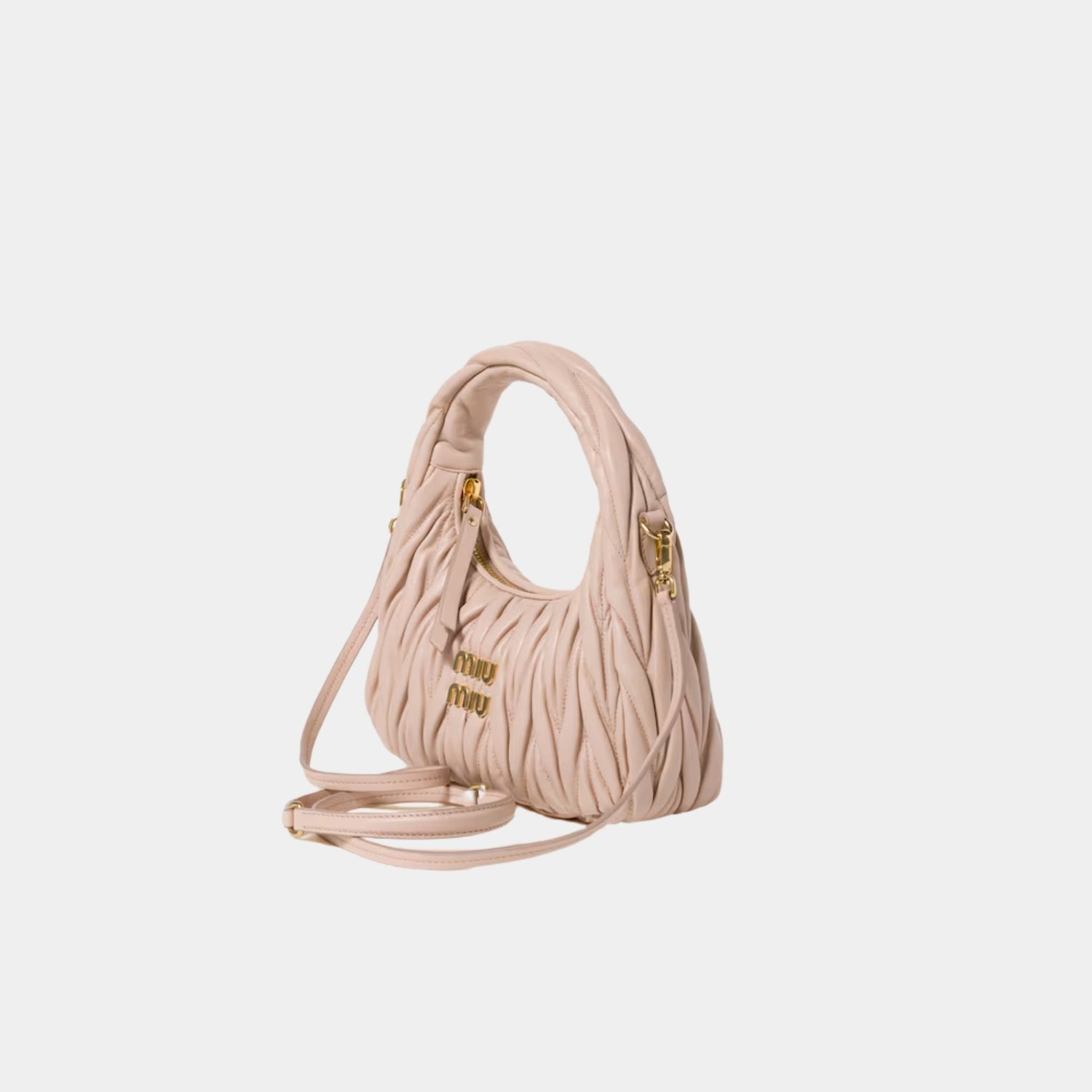 Miu Miu Wander Matelasse Nappa Leather Hobo Bag, Powder Pink, Side