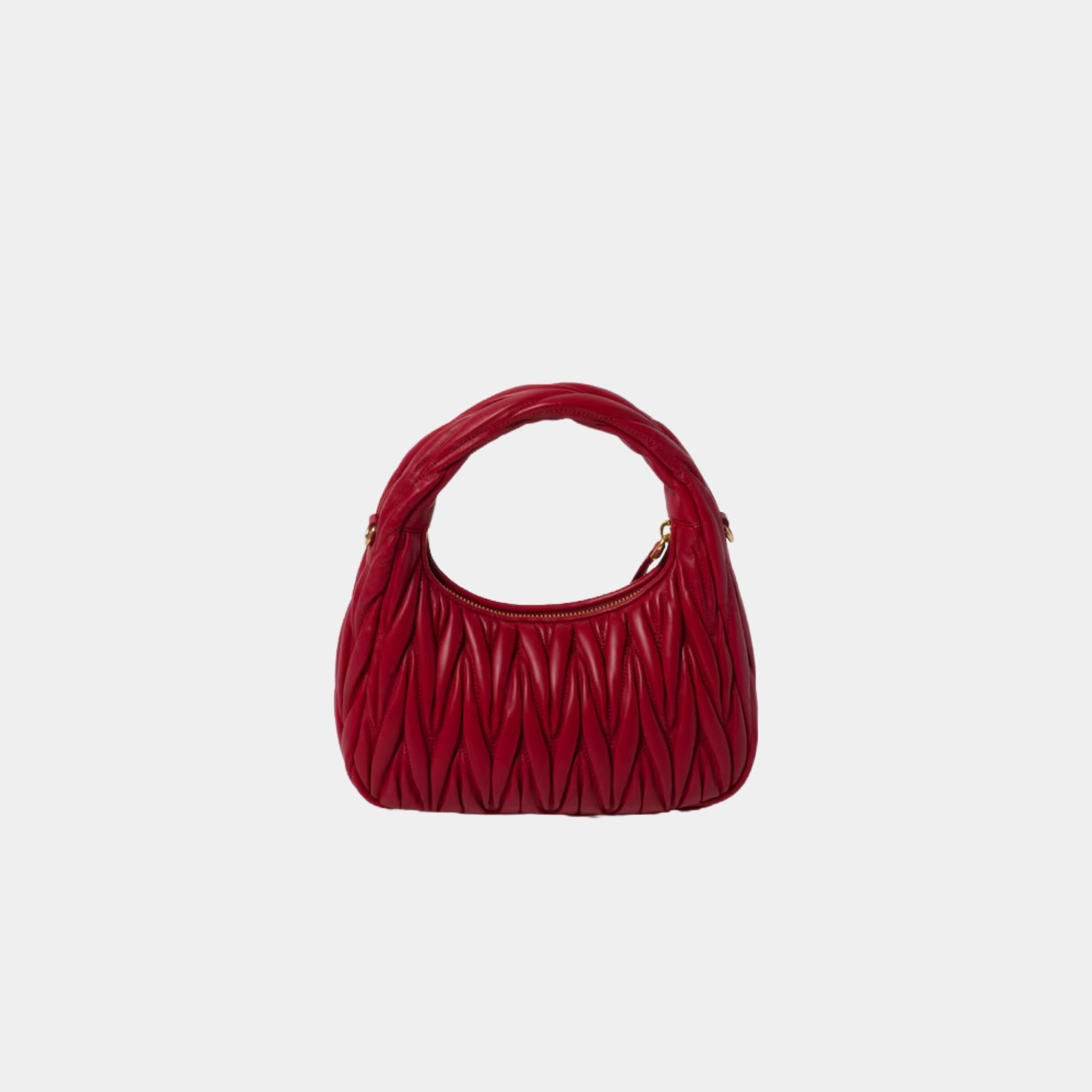 Miu Miu Wander Matelasse Nappa Leather Hobo Bag, Red, Back