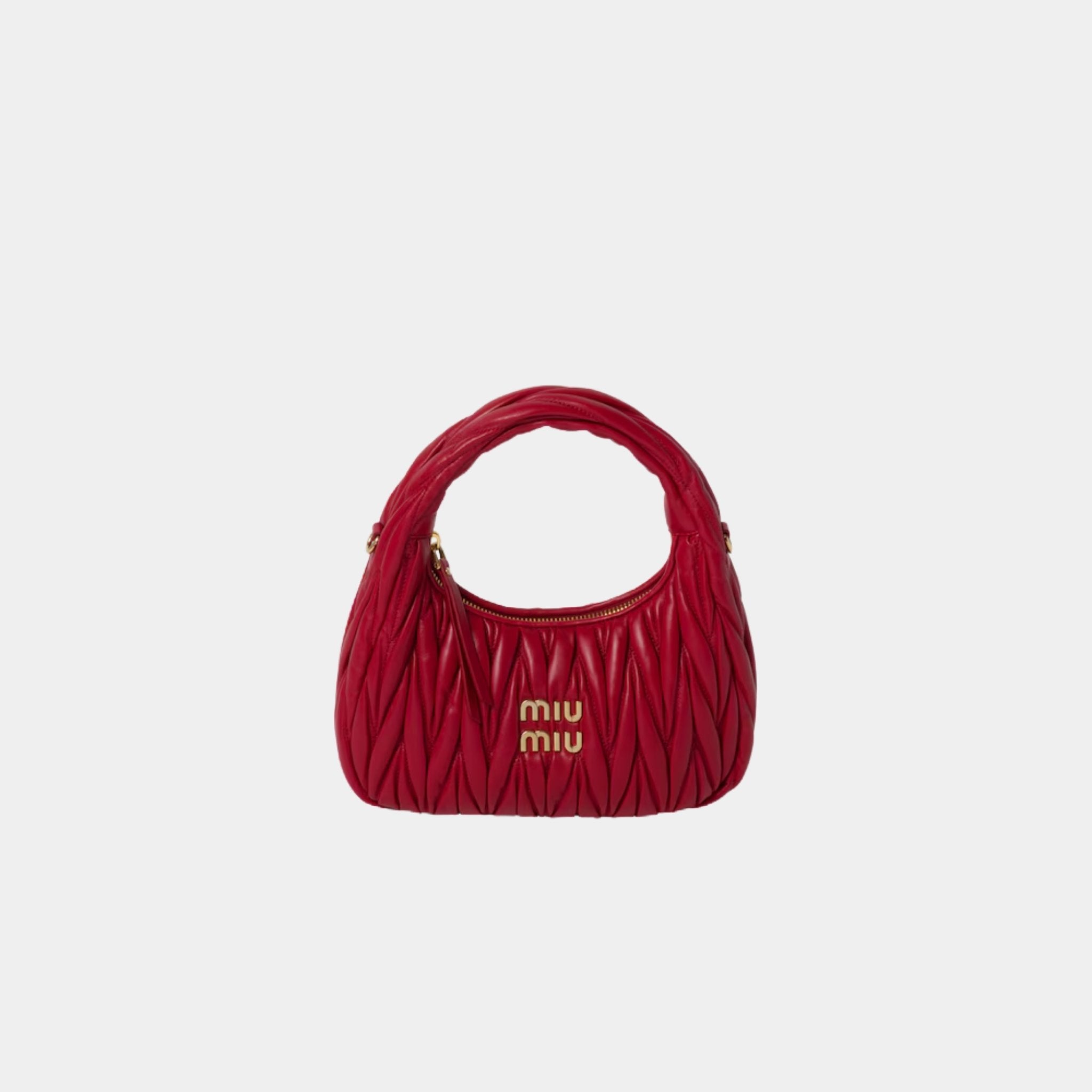 Miu Miu Wander Matelasse Nappa Leather Hobo Bag, Red, Front