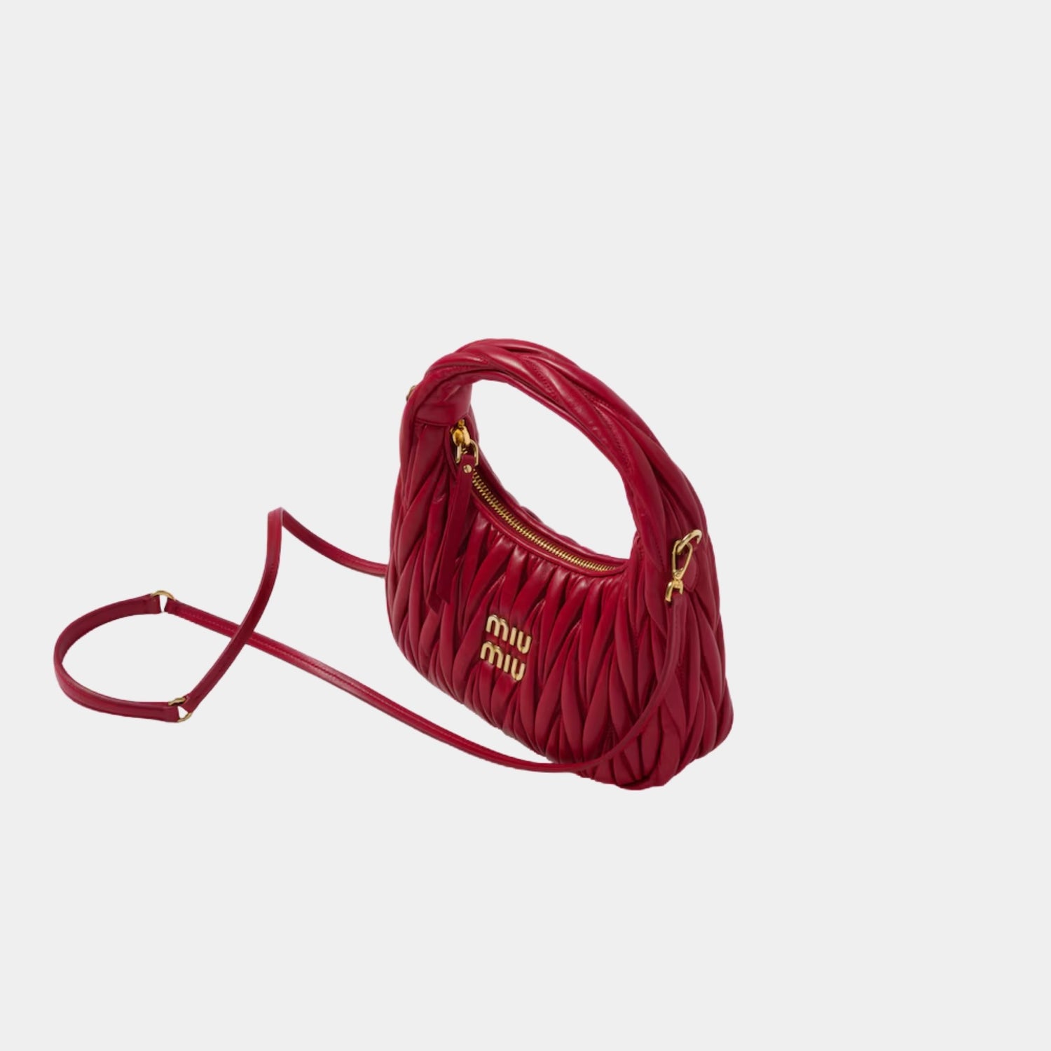 Miu Miu Wander Matelasse Nappa Leather Hobo Bag, Red, Side