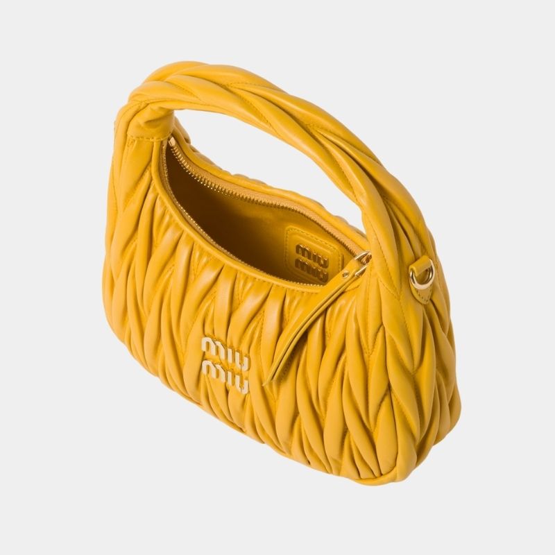 Miu Miu Wander Matelassé Nappa Leather Hobo Bag, SunnyYellow, InsideView