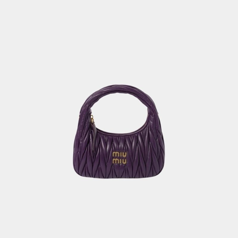 Miu Miu Wander Matelassé Nappa Leather Hobo Bag, Violet, FrontView