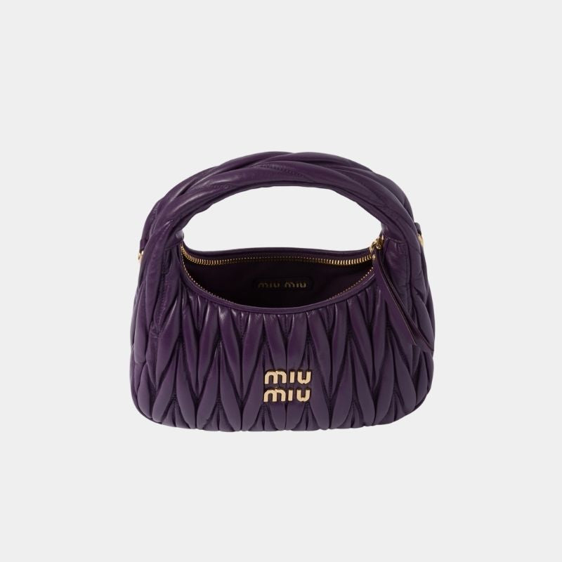 Miu Miu Wander Matelassé Nappa Leather Hobo Bag, Violet, InsideView