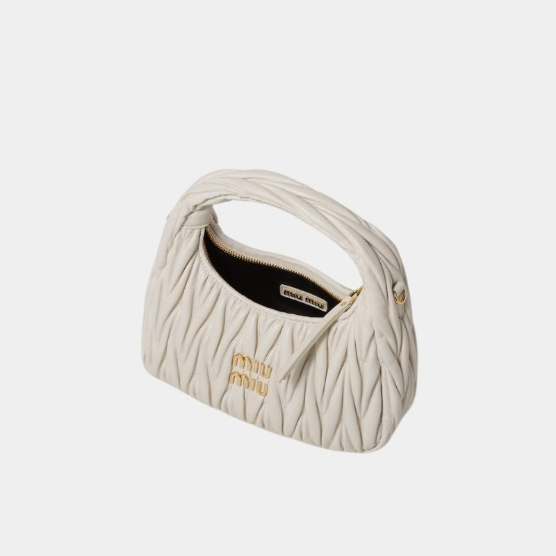 Miu Miu Wander Matelassé Nappa Leather Hobo Bag, White, InsideView