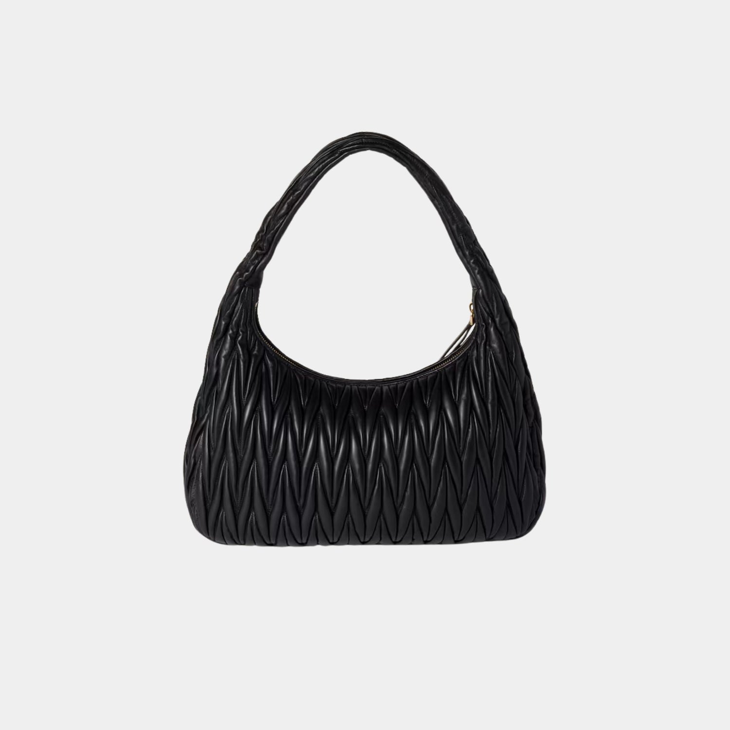 Miu Miu Wander Matelassé Nappa Leather Hobo Medium Bag, Black, Back