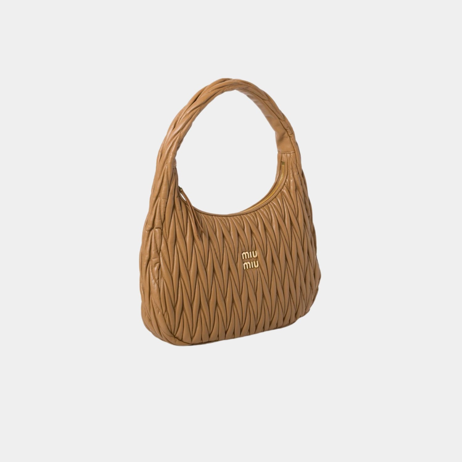 Miu Miu Wander Matelassé Nappa Leather Hobo Medium Bag, Caramel, Side