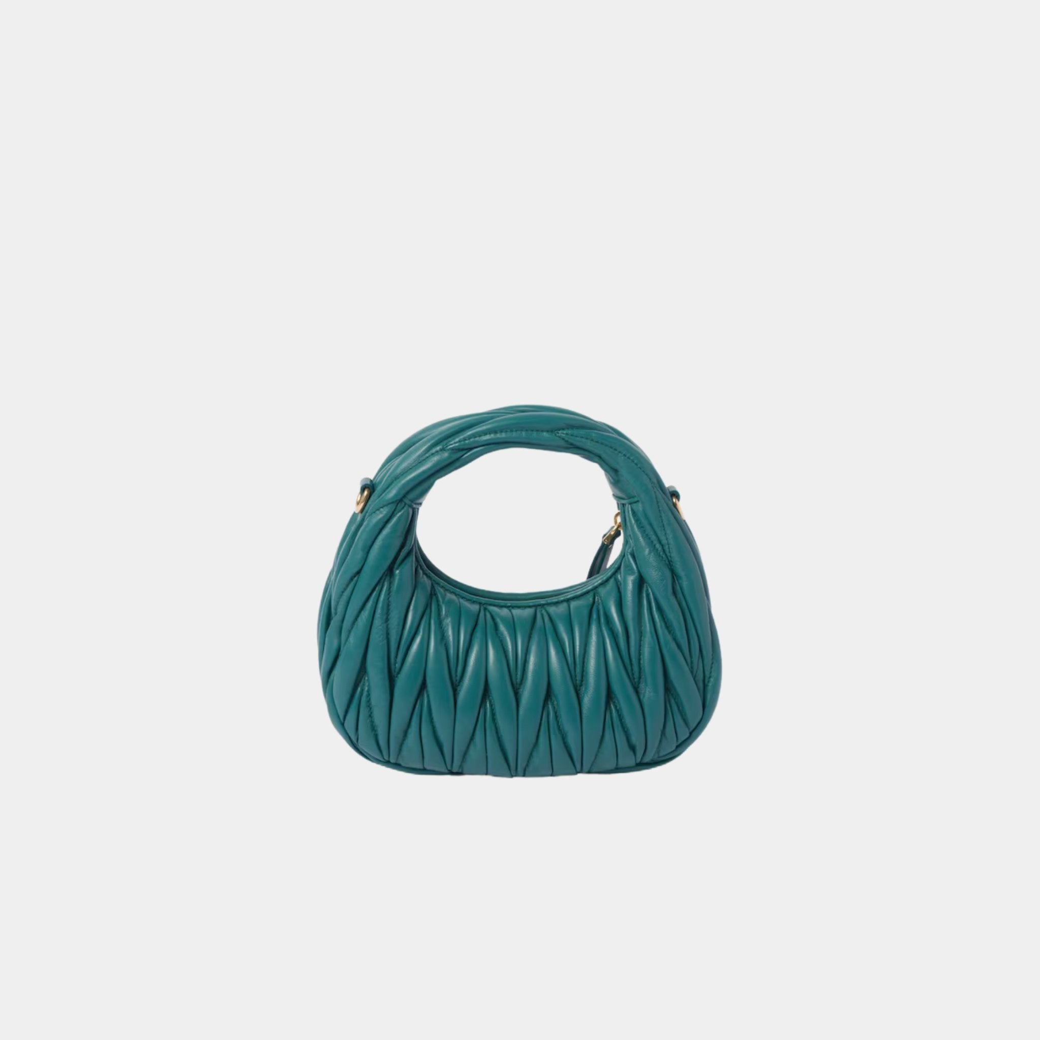 Miu Miu Wander Matelasse Nappa Leather Hobo Mini Bag, Lagoon Blue, Back