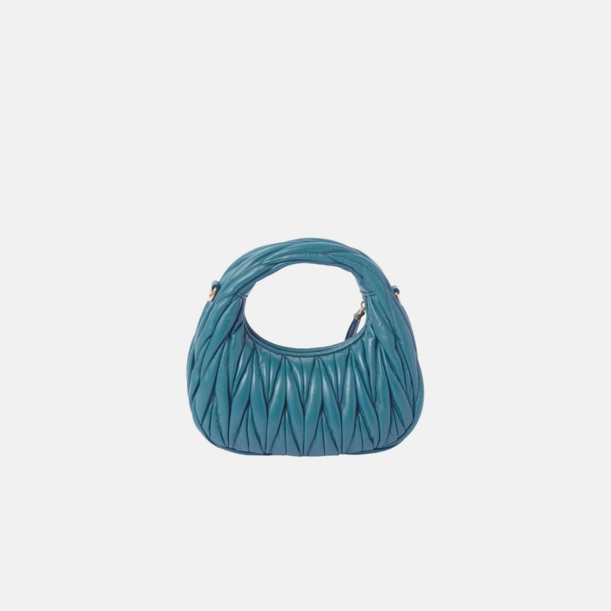 Miu Miu Wander Matelasse Nappa Leather Hobo Mini Bag, Marina Blue, Back