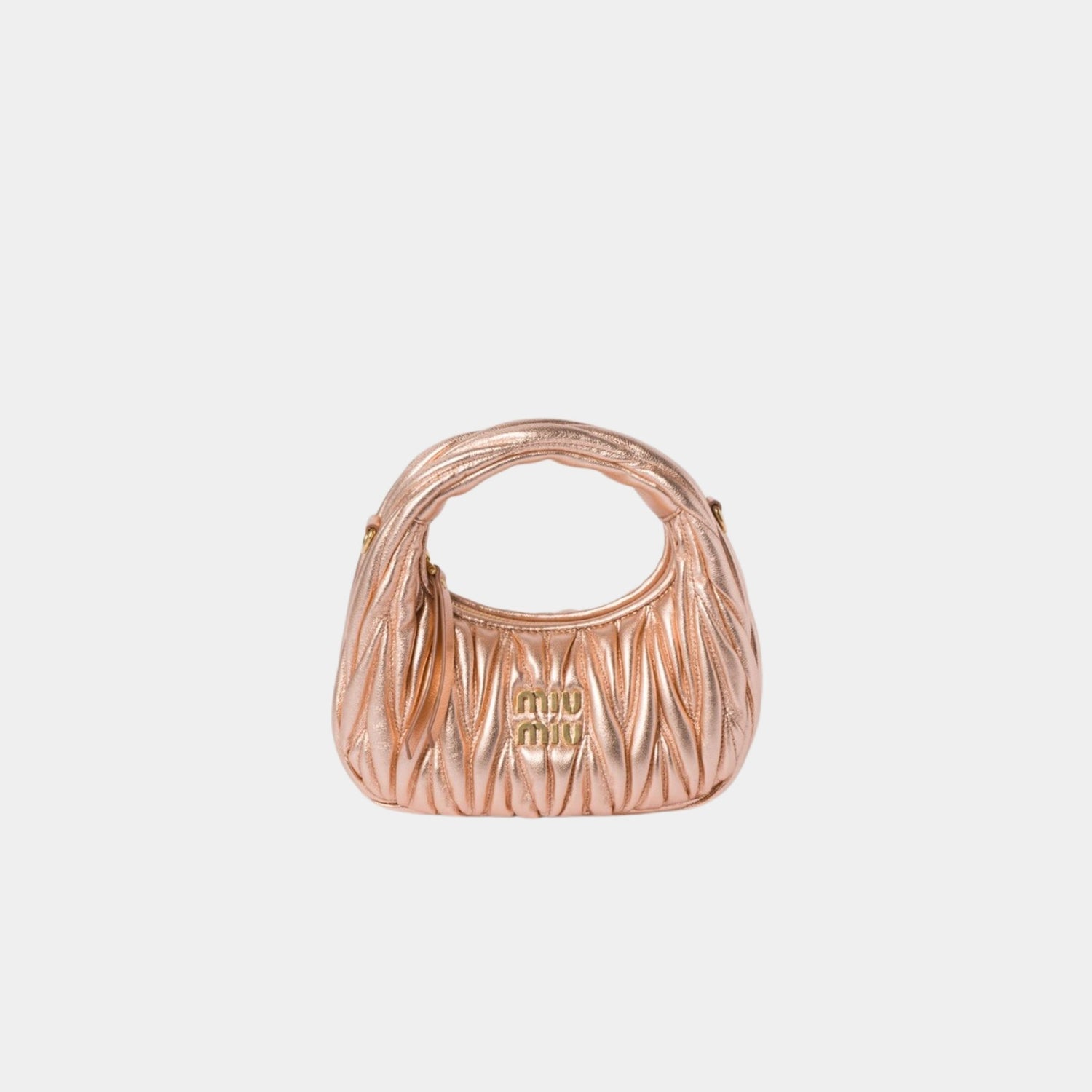 Miu Miu Wander Matelasse Nappa Leather Hobo Mini Bag, Pale Pink Mordore, Front