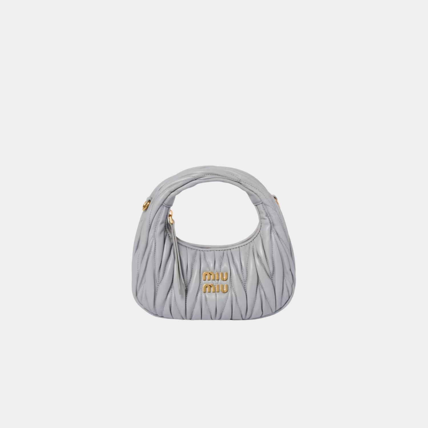 Miu Miu Wander Matelasse Nappa Leather Hobo Mini Bag, Pearl Gray, Front