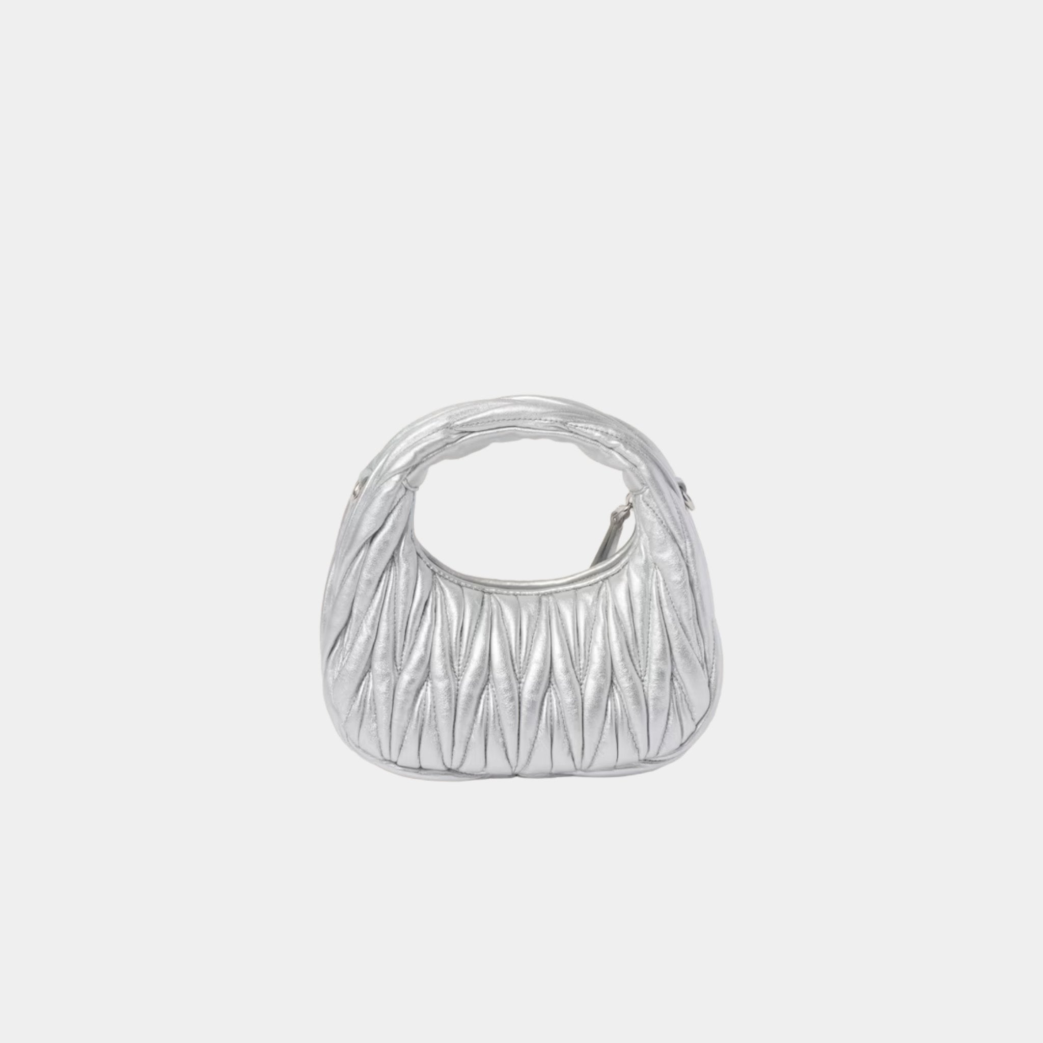 Miu Miu Wander Matelasse Nappa Leather Hobo Mini Bag, Silver, Back